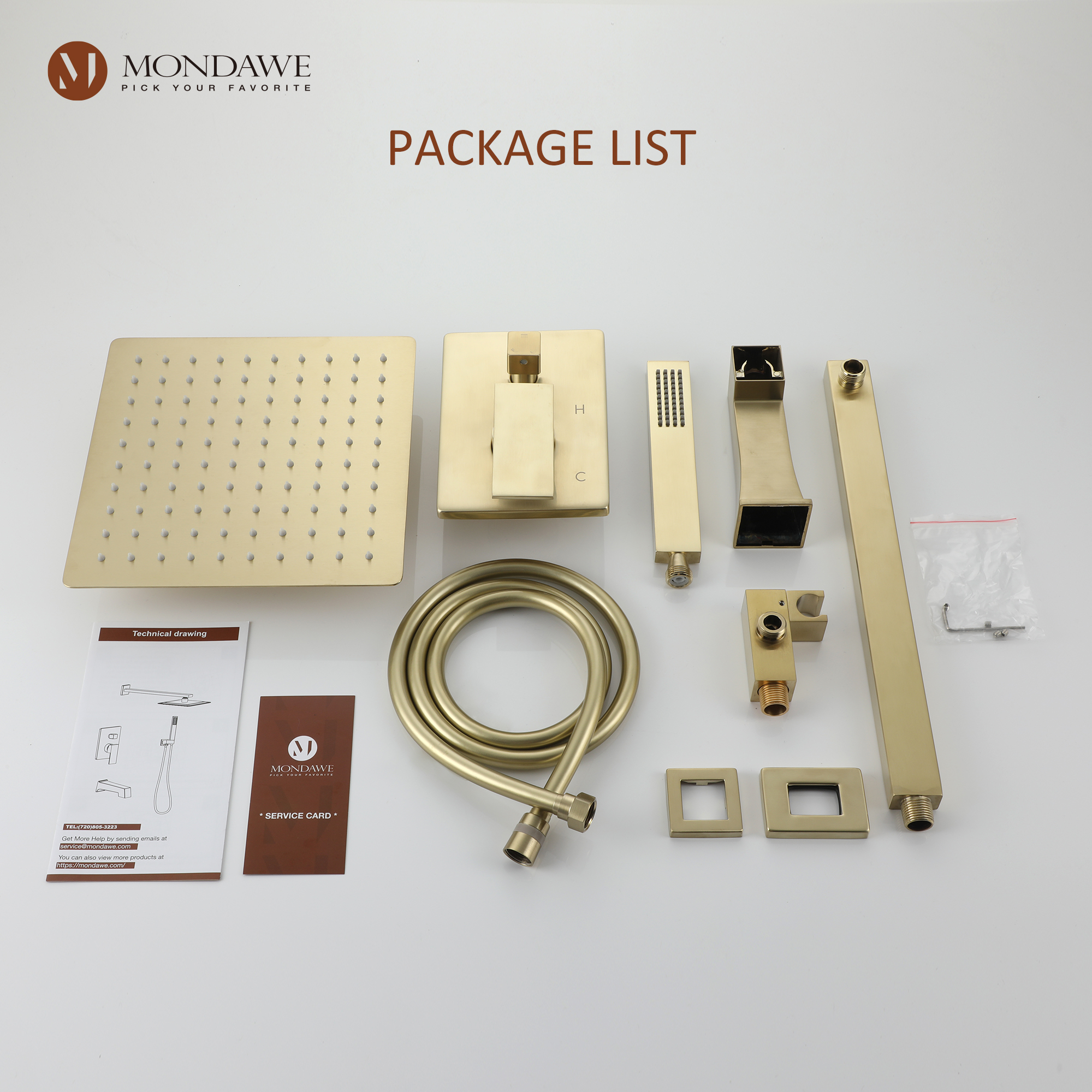 BG-Mondawe Three function Pressure Balance Shower Set with 10 in Shower Head(5 color, Valve Included)-Mondawe