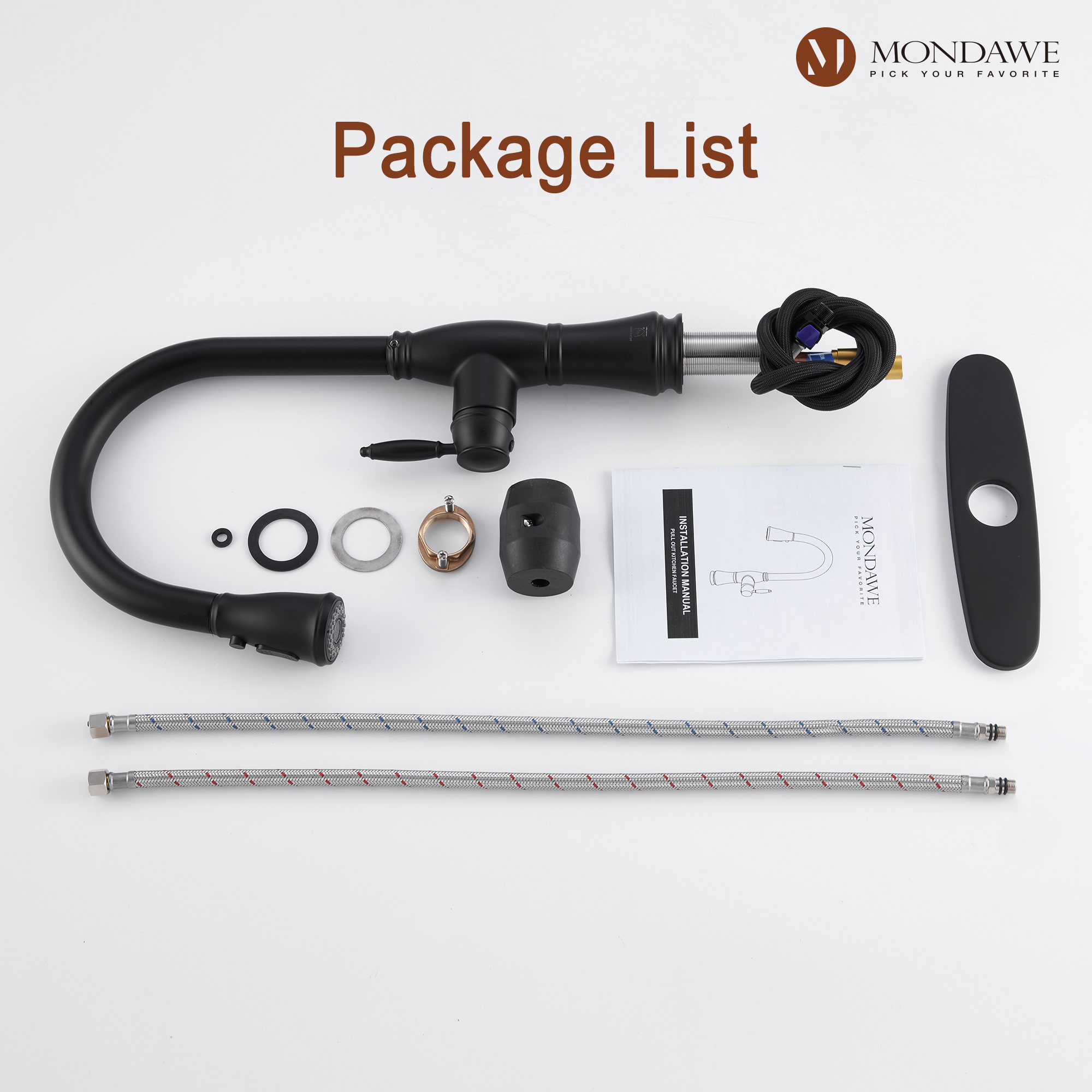 Mondawe Retro Tulip High Arc Pull Down Single Handle Deck Mount Kitchen Faucet-Mondawe