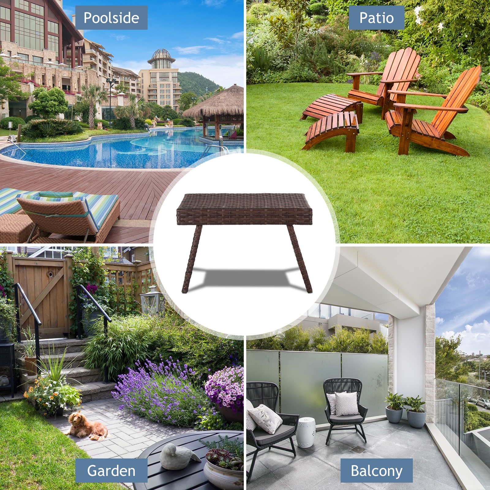 Mondawe Folding PE Rattan Side Coffee Table Patio Garden Furniture-Mondawe