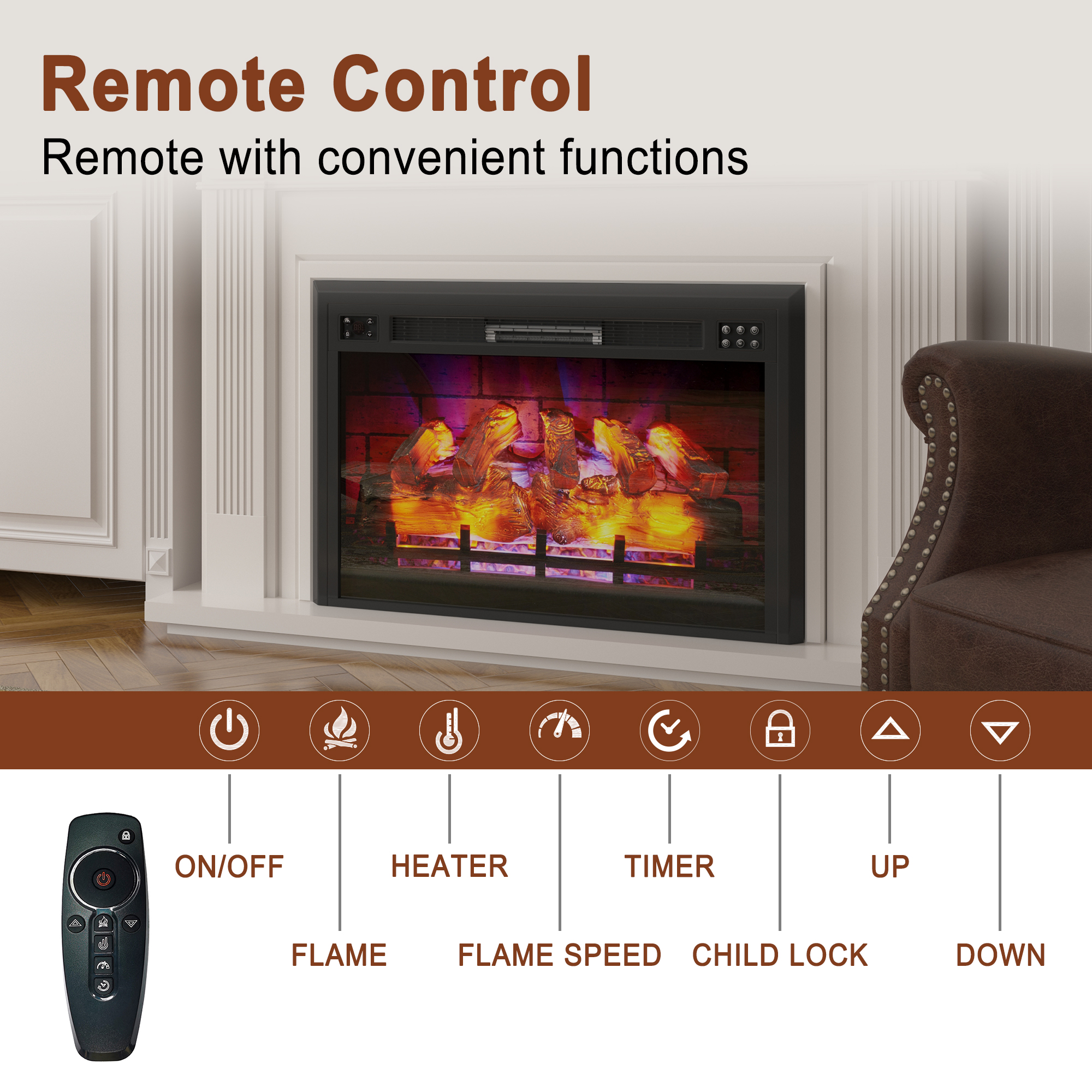 Mondawe 28 in. 5120 BTU Recessed Electric Fireplace with Double Overheat Protection & Remote Control and Touch Screen-Mondawe