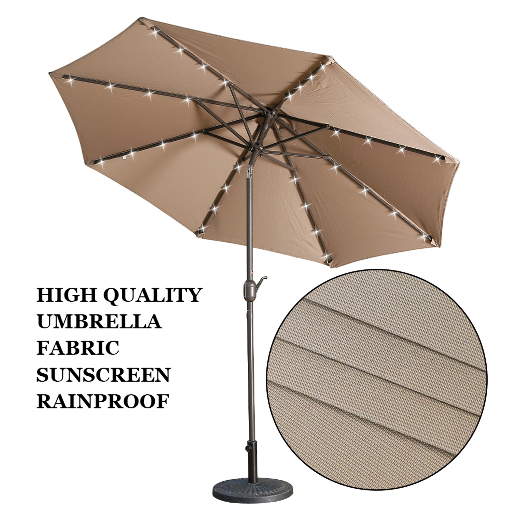 Mondawe 9 Ft 32 LED Round Solar Patio Market Umbrella-Mondawe