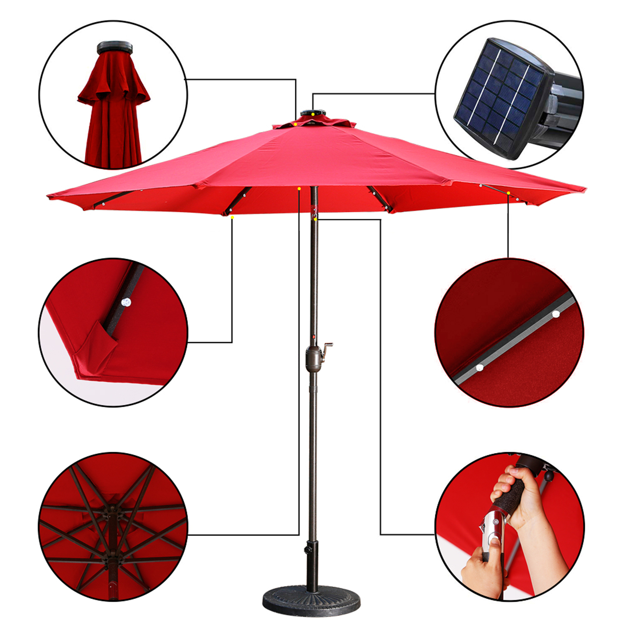 Mondawe 9 Ft 32 LED Round Solar Patio Market Umbrella-Mondawe