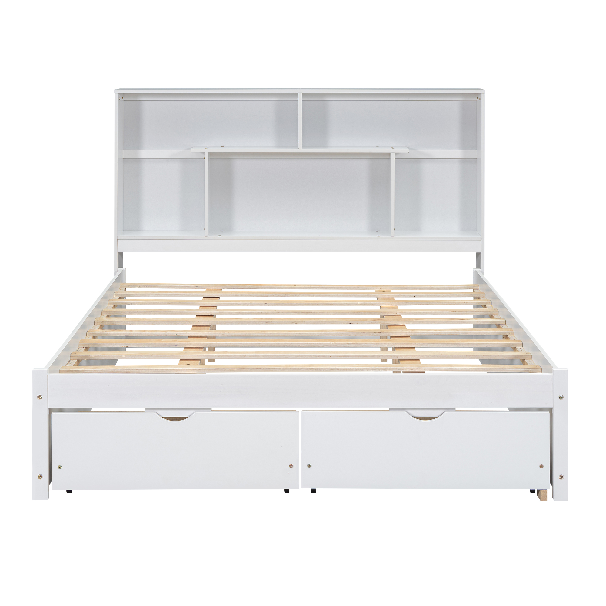 Full/Queen Size Platform Bed with Storage Headboard and 2 Drawers, Gray/White