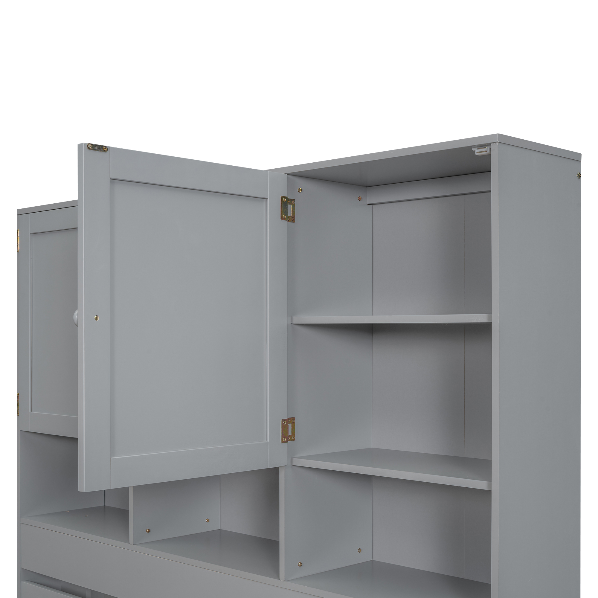 Full/Queen Size Platform Bed with Storage Headboard and 4 Drawers, Gray/White