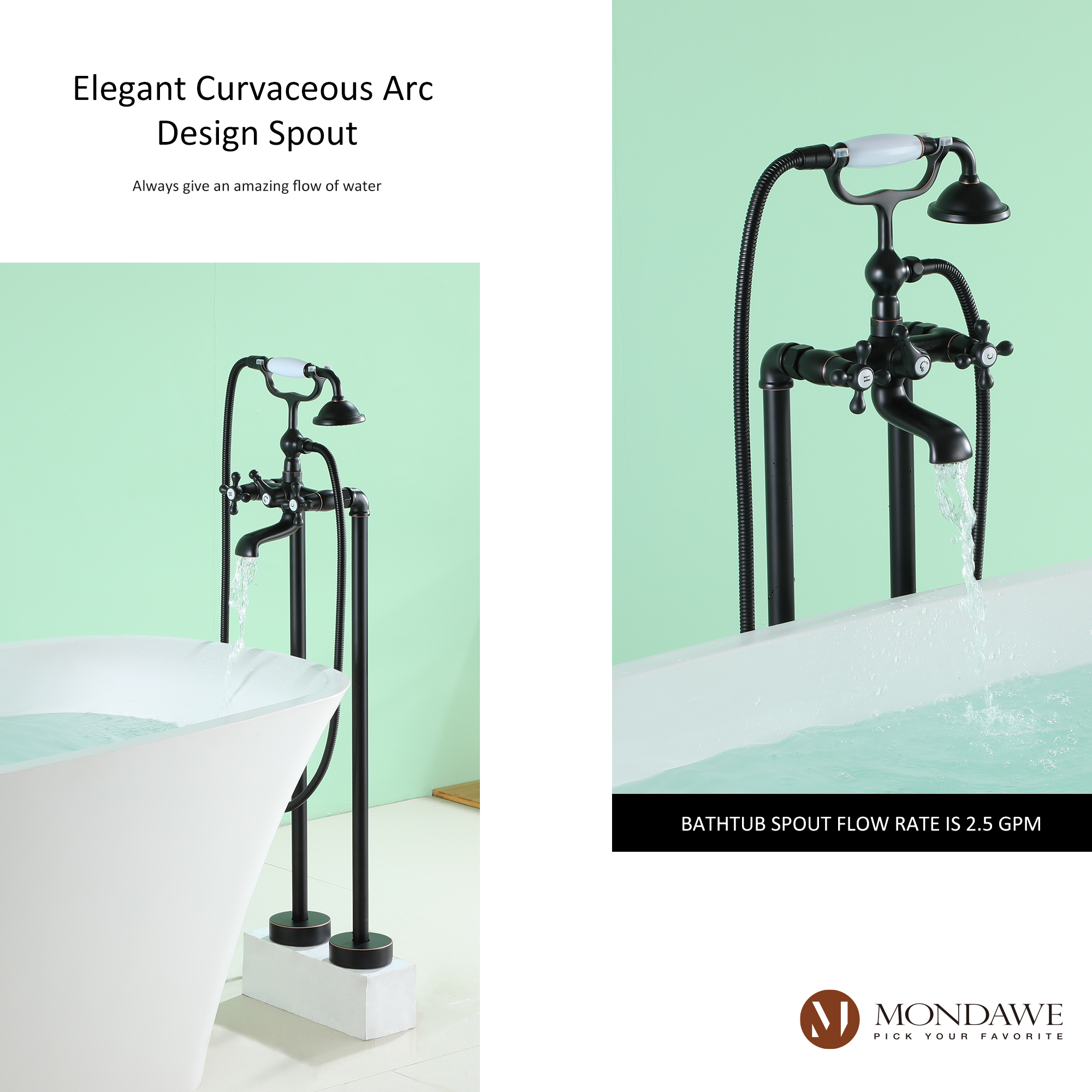 Mondawe 3-Handle Traditional Freestanding Bathtub Faucet(Oil Rubbed Bronze)-Mondawe