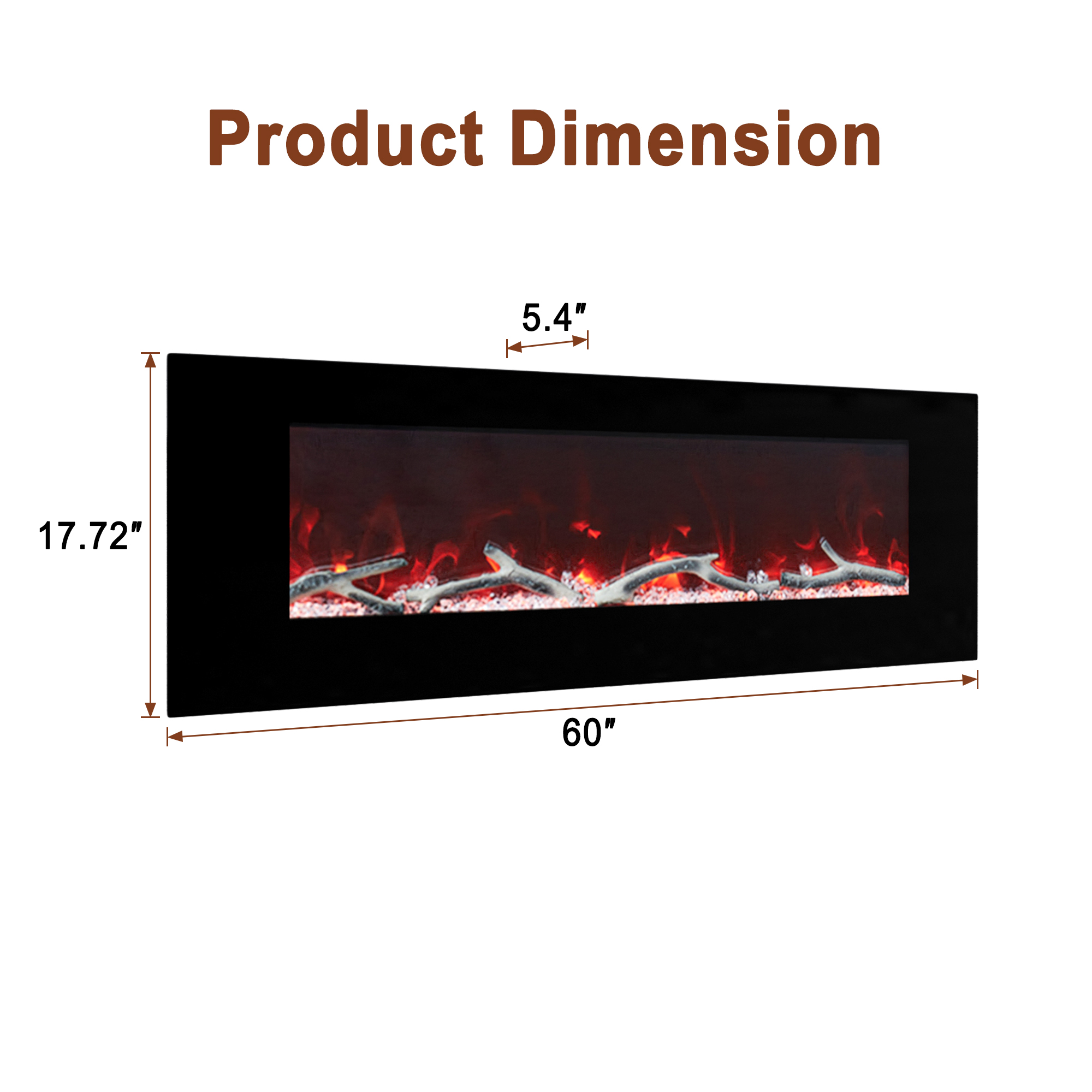 5120 BTU 42/50/60/72 in. Wall-Mounted Black Electric Fireplace Insert with 2-Speaker Stereo Sound