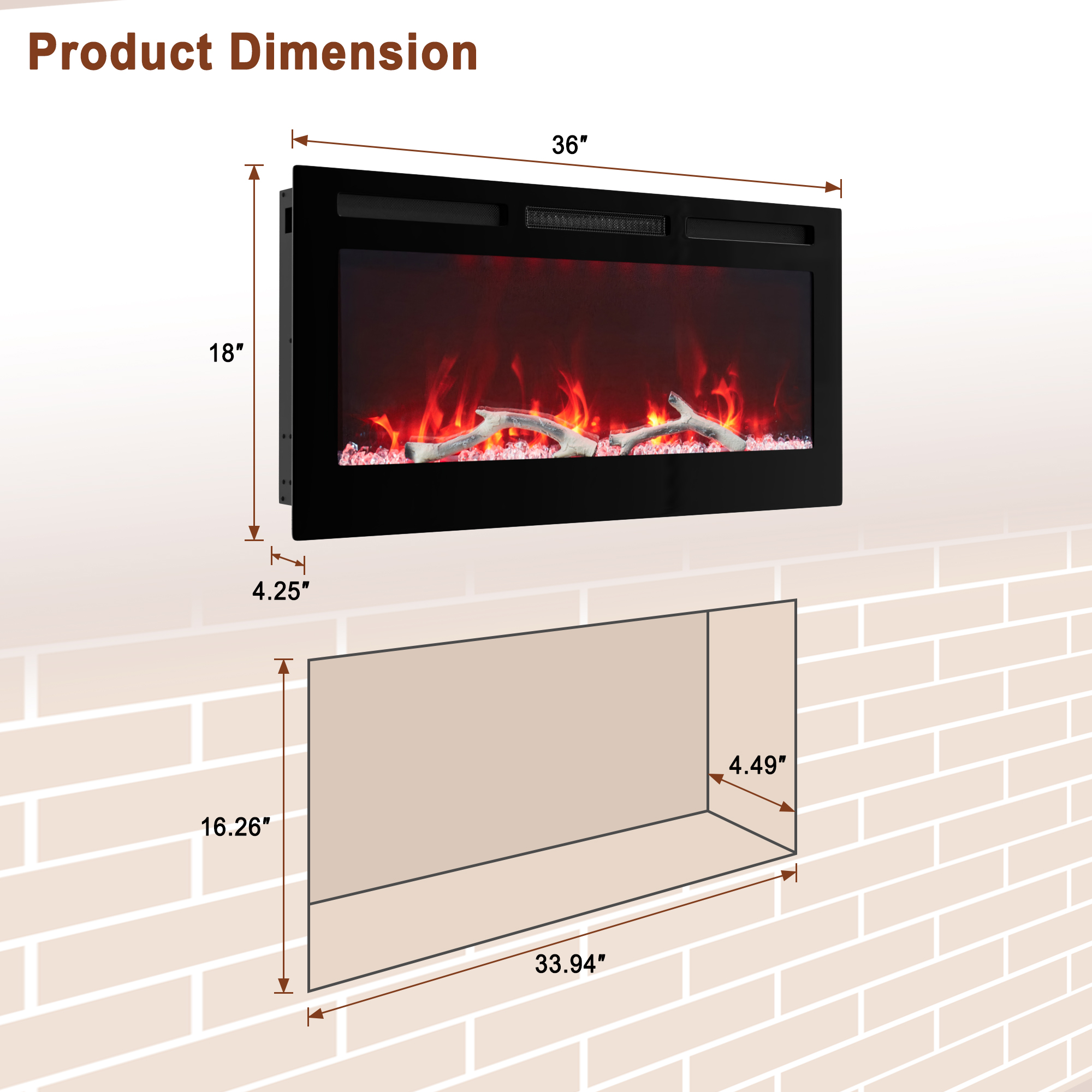 36/42/60/72 in. 4780 BTU Recessed/Wall-mounted Electric Fireplace