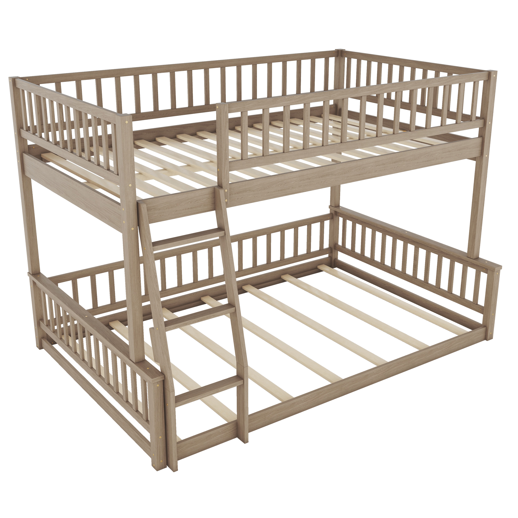 Full XL over Queen Bunk Bed with Ladder and Guardrails, Gray/Walnut