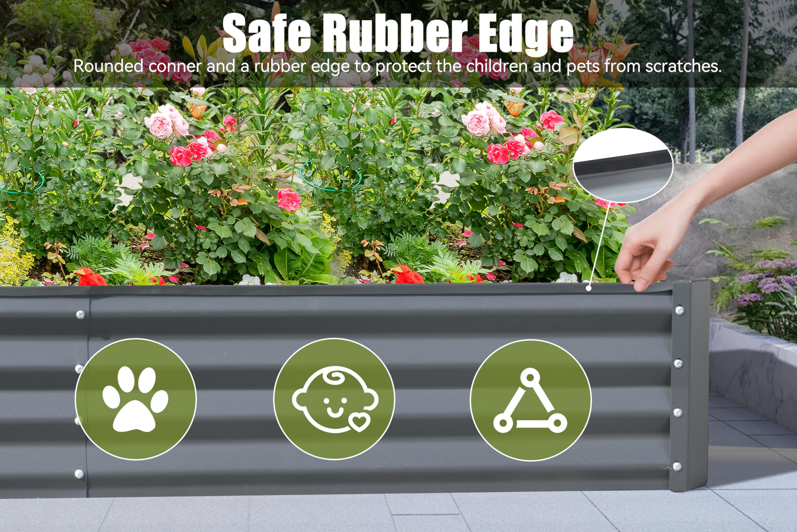 8x4x1 ft Galvanized Raised Garden Bed, Outdoor Planter Garden Boxes Large Metal Planter Box for Gardening Vegetables Fruits Flowers, Gray/Green/Silver