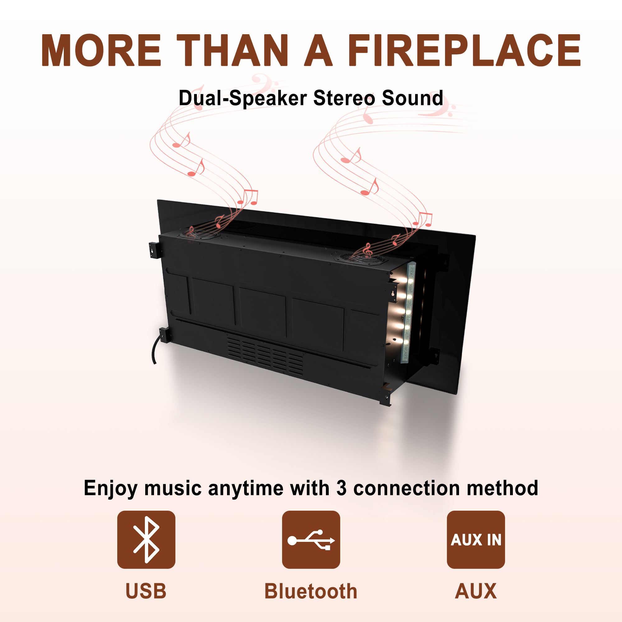 5120 BTU 42/50/60/72 in. Wall-Mounted Black Electric Fireplace Insert with 2-Speaker Stereo Sound