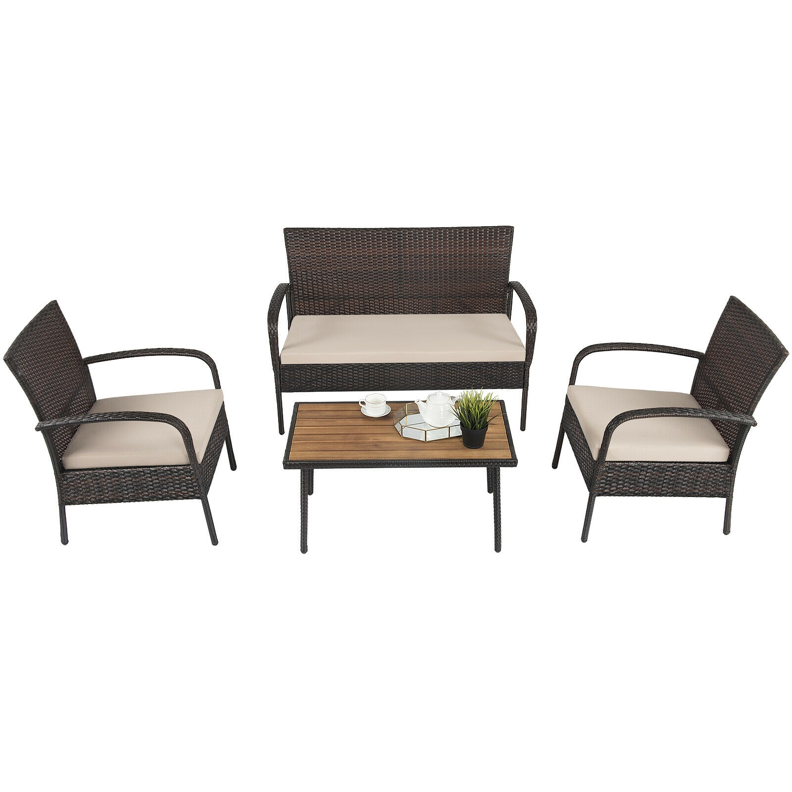 Mondawe 4 Pieces Patio Rattan Outdoor Conversation Set with Cushions-Mondawe
