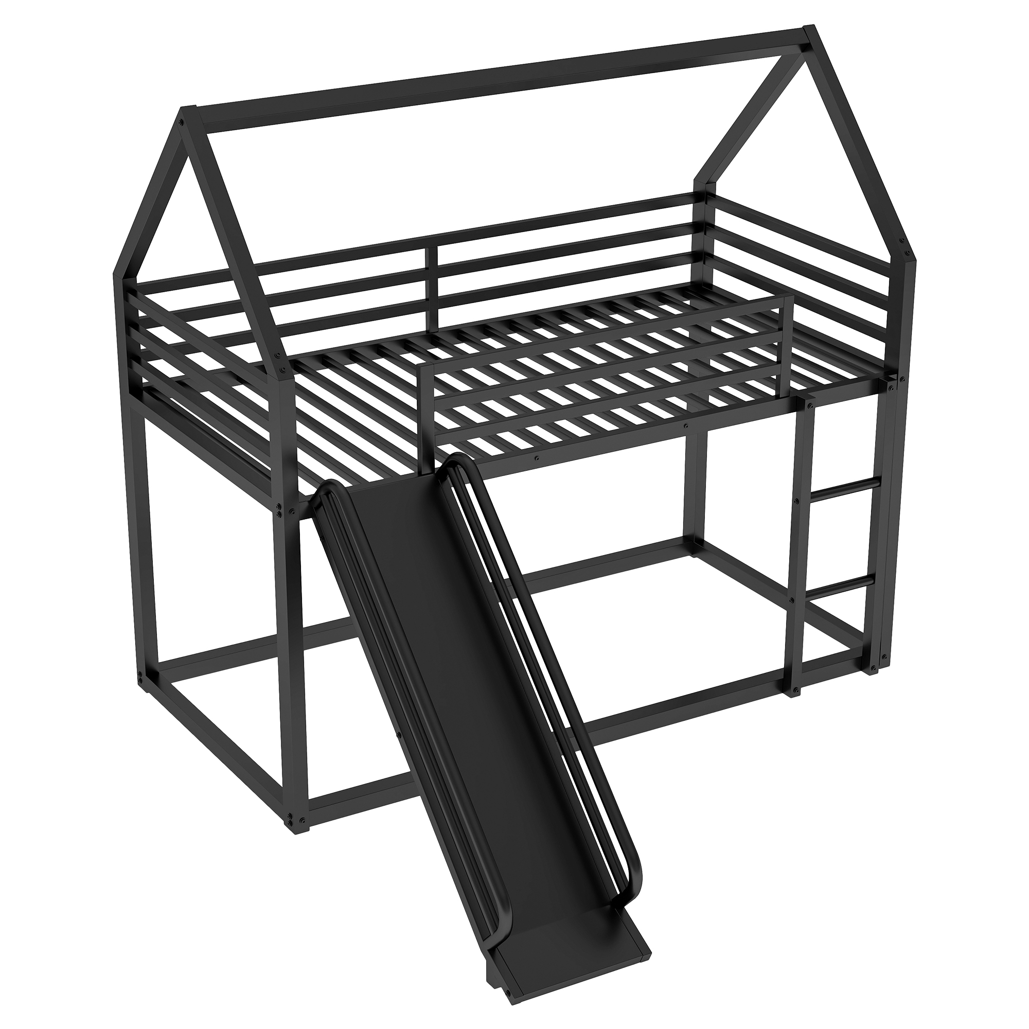 Twin over Twin House Bunk Bed with Ladder and Slide,White/Black