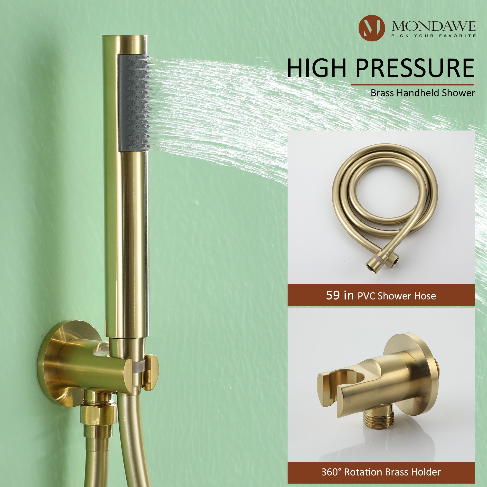 Mondawe Three function Pressure Balance Shower Set with 10 in Round Shower Head(5 color, Valve Included)-Mondawe