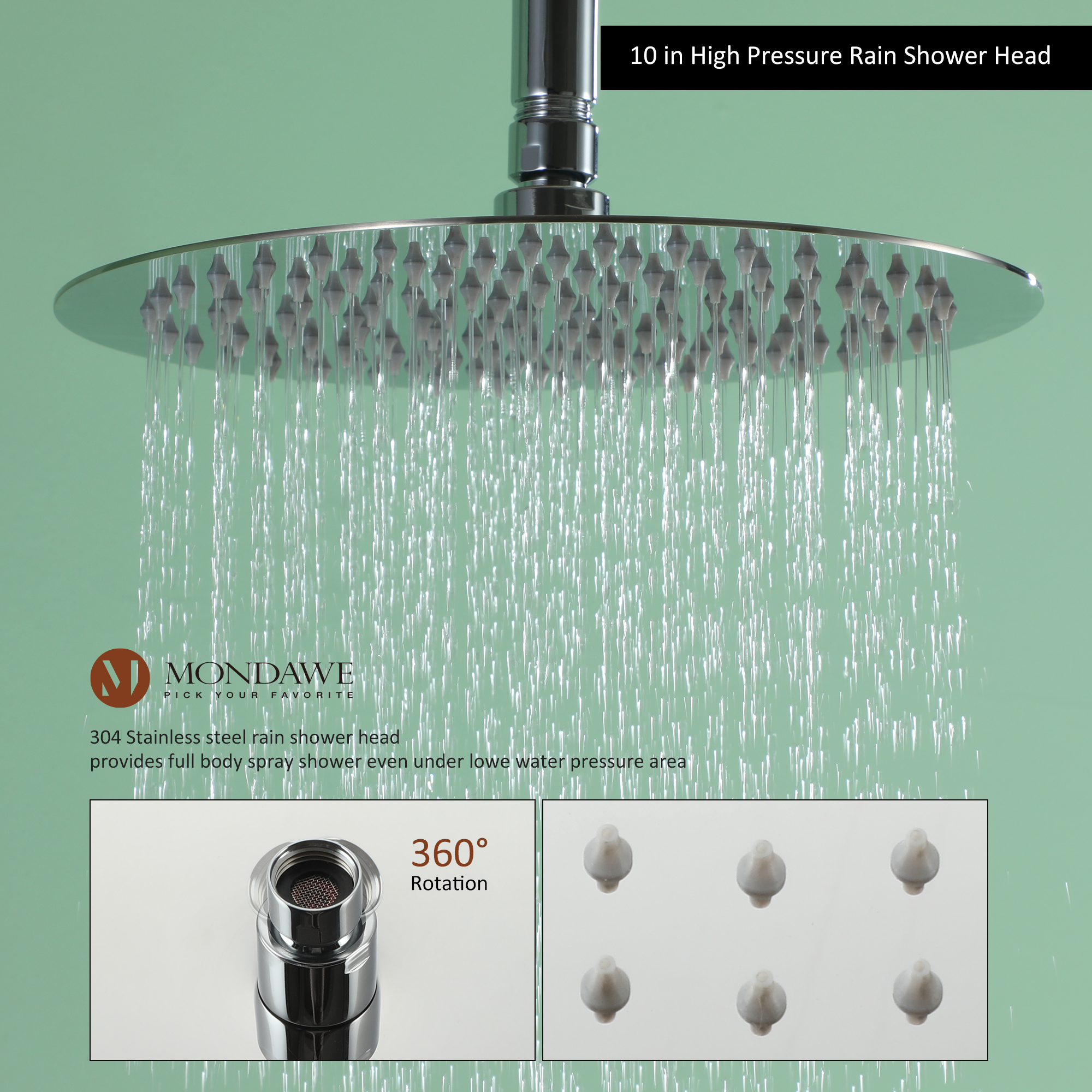 Mondawe 10 Inch Round Bathroom Shower Set in Nickel/Chrome/Black/Gold/Gun Black-Mondawe