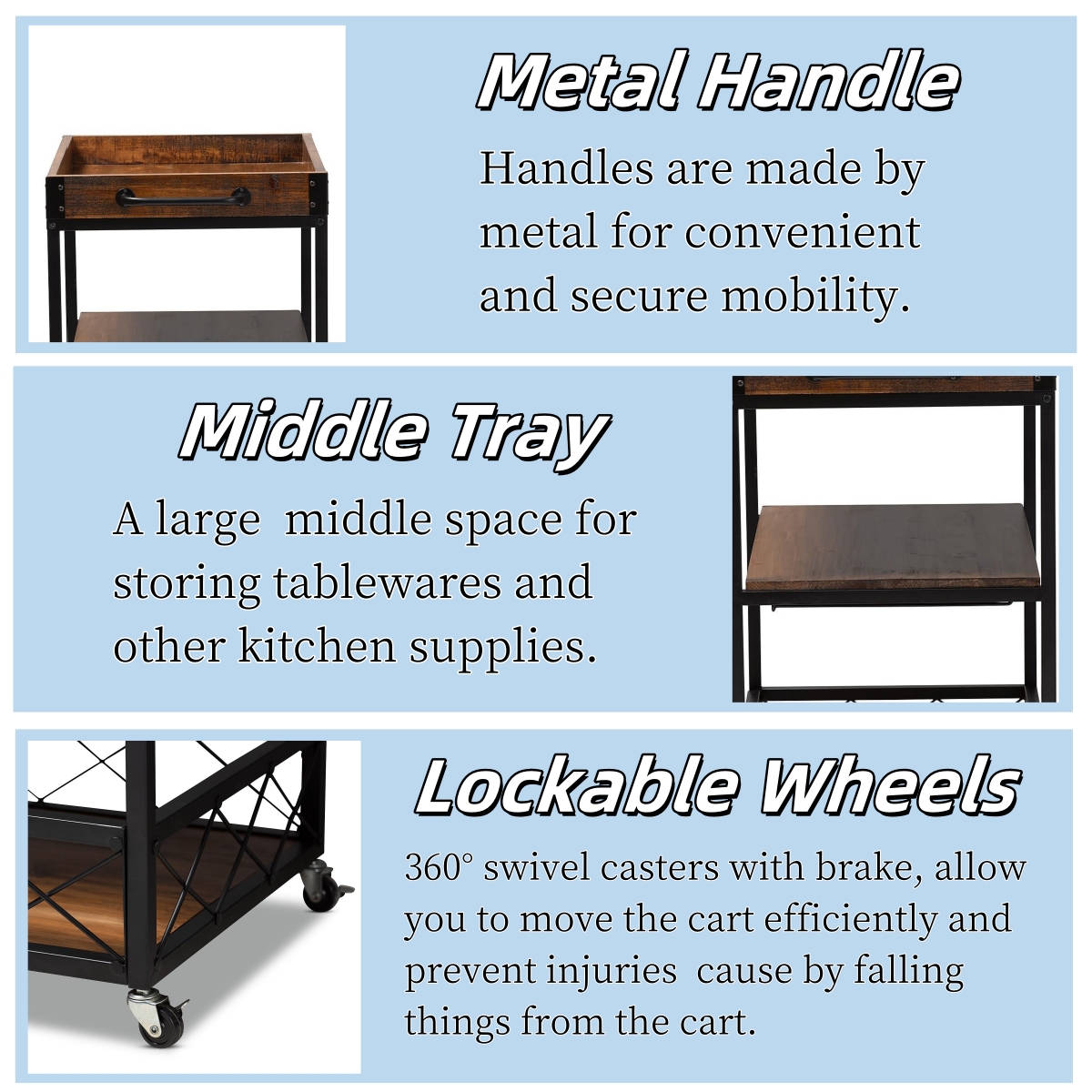 32.6'' Tall Industrial Style Rolling Kitchen Island Wine Cart with Black Finished, Fir Wood Mobile Metal Wine Bar Cart with Glass Rack, Oak Brown 