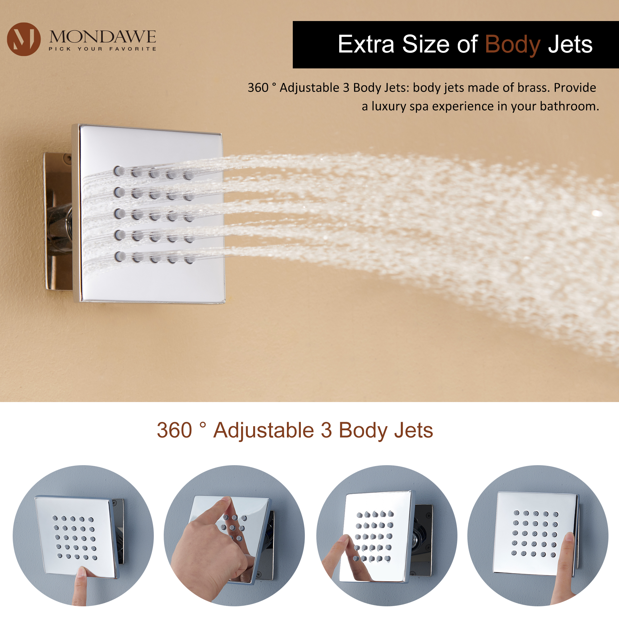 Mondawe Luxury Rain Dual Shower Heads Wall Mounted 22 in. with Digital Temperature Display 4 Spray Patterns Thermostatic and 3 Body Jets-Mondawe