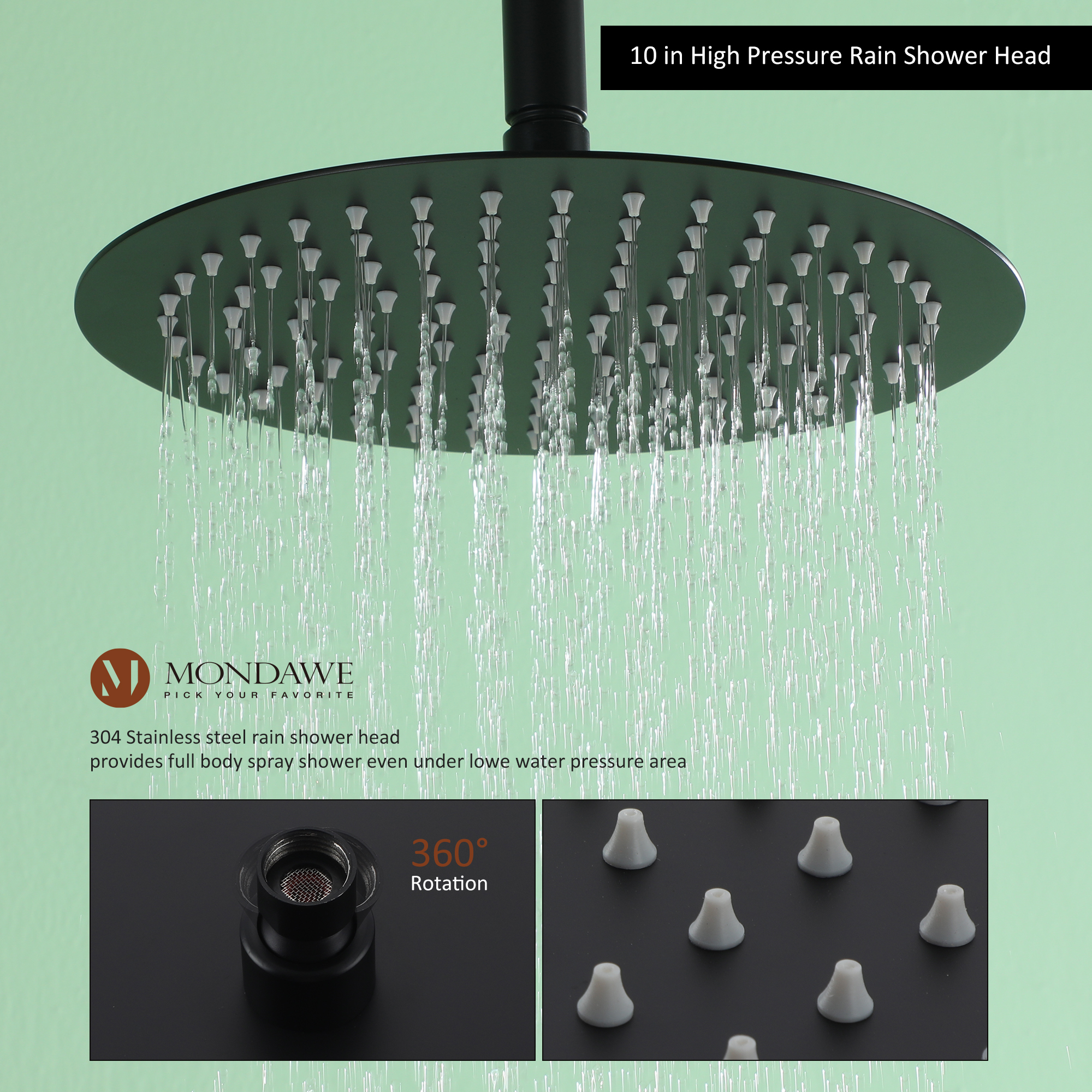 Mondawe 10 Inch Round Bathroom Shower Set in Nickel/Chrome/Black/Gold/Gun Black-Mondawe