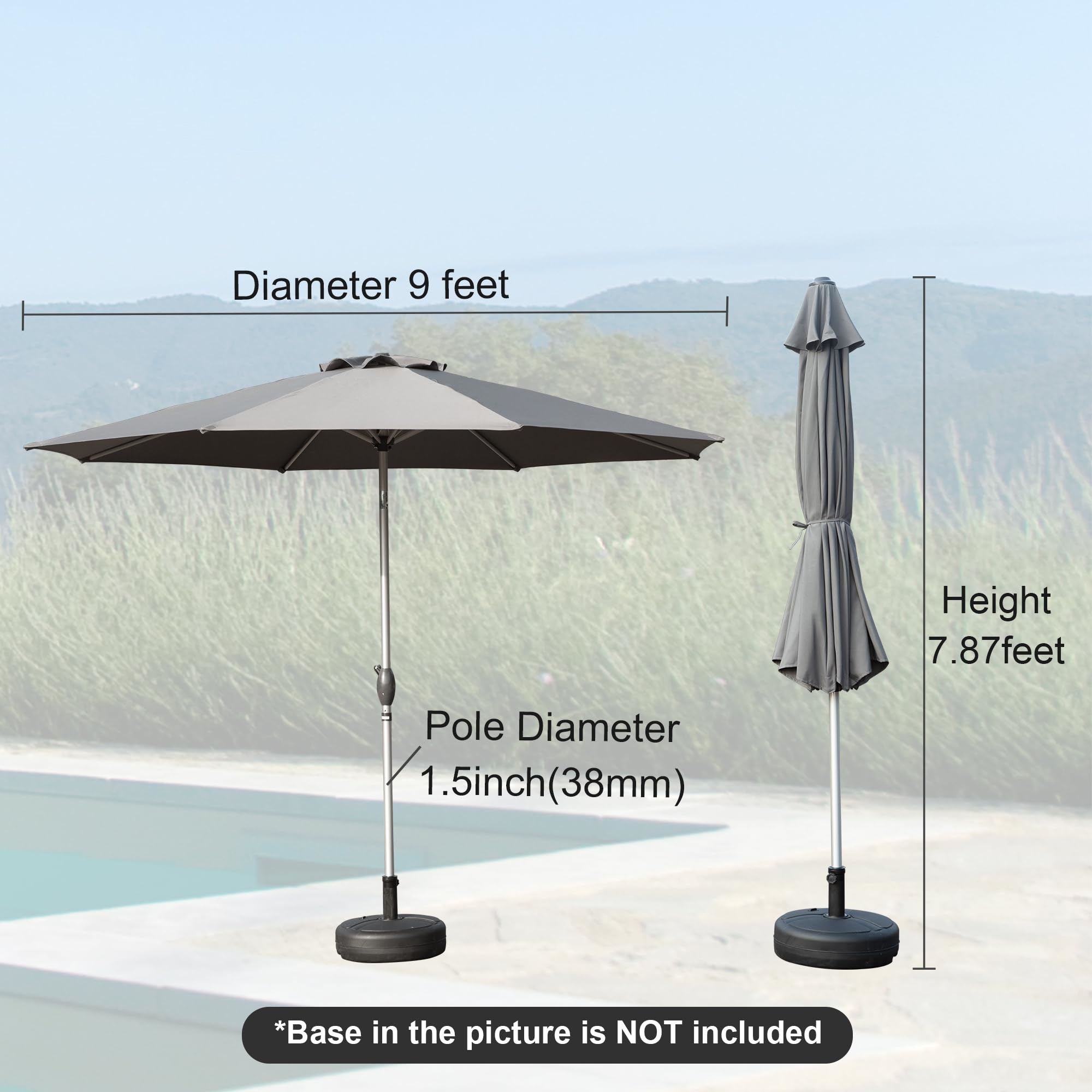 9FT Patio Umbrella, Outdoor Table Umbrella with Push Button Tilt and Crank, UV Protection Waterproof Market Sun Umbrella with 8 Sturdy Ribs for Garden, Deck, Backyard, Pool (Navy Blue/Brick red/Beige/Gray)
