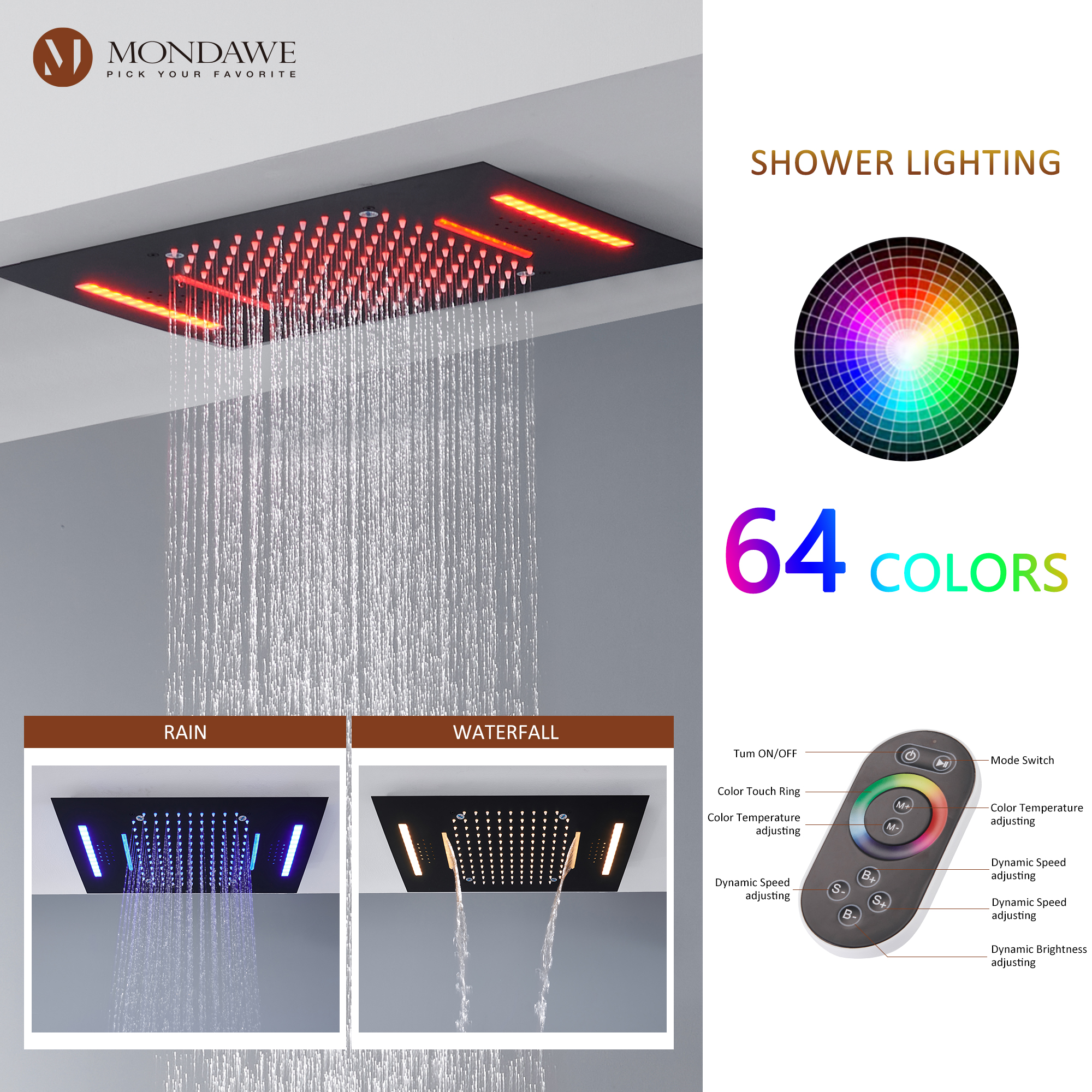 Mondawe Luxury 4-Way Thermostatic Shower System with LED and Music Player-Mondawe