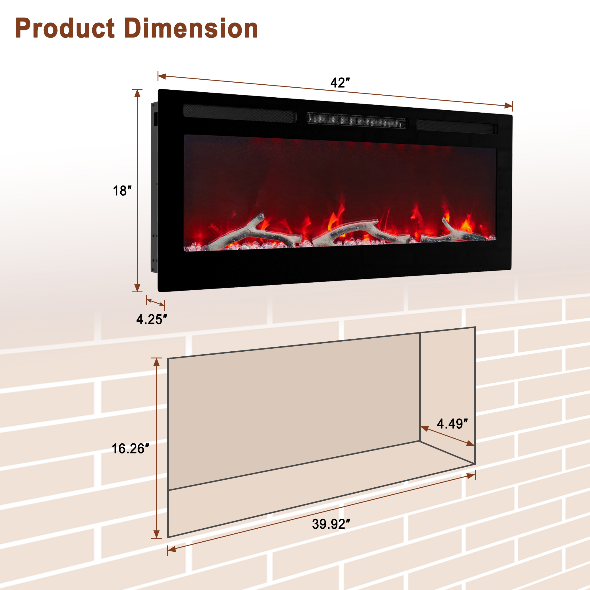 36/42/60/72 in. 4780 BTU Recessed/Wall-mounted Electric Fireplace