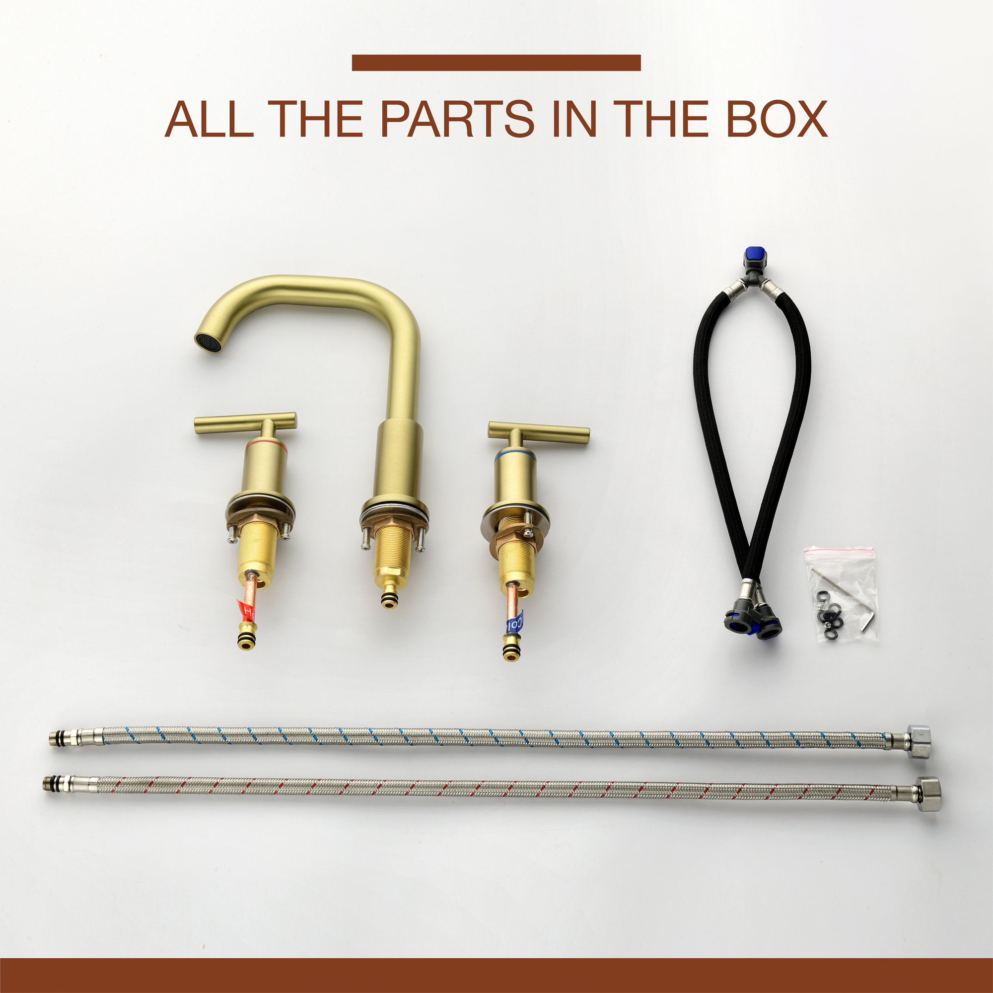 Mondawe 8-in Brass 3 Hole Widespread Double Handle Bathroom Sink Faucet in Black/Gold/Nickel-Mondawe