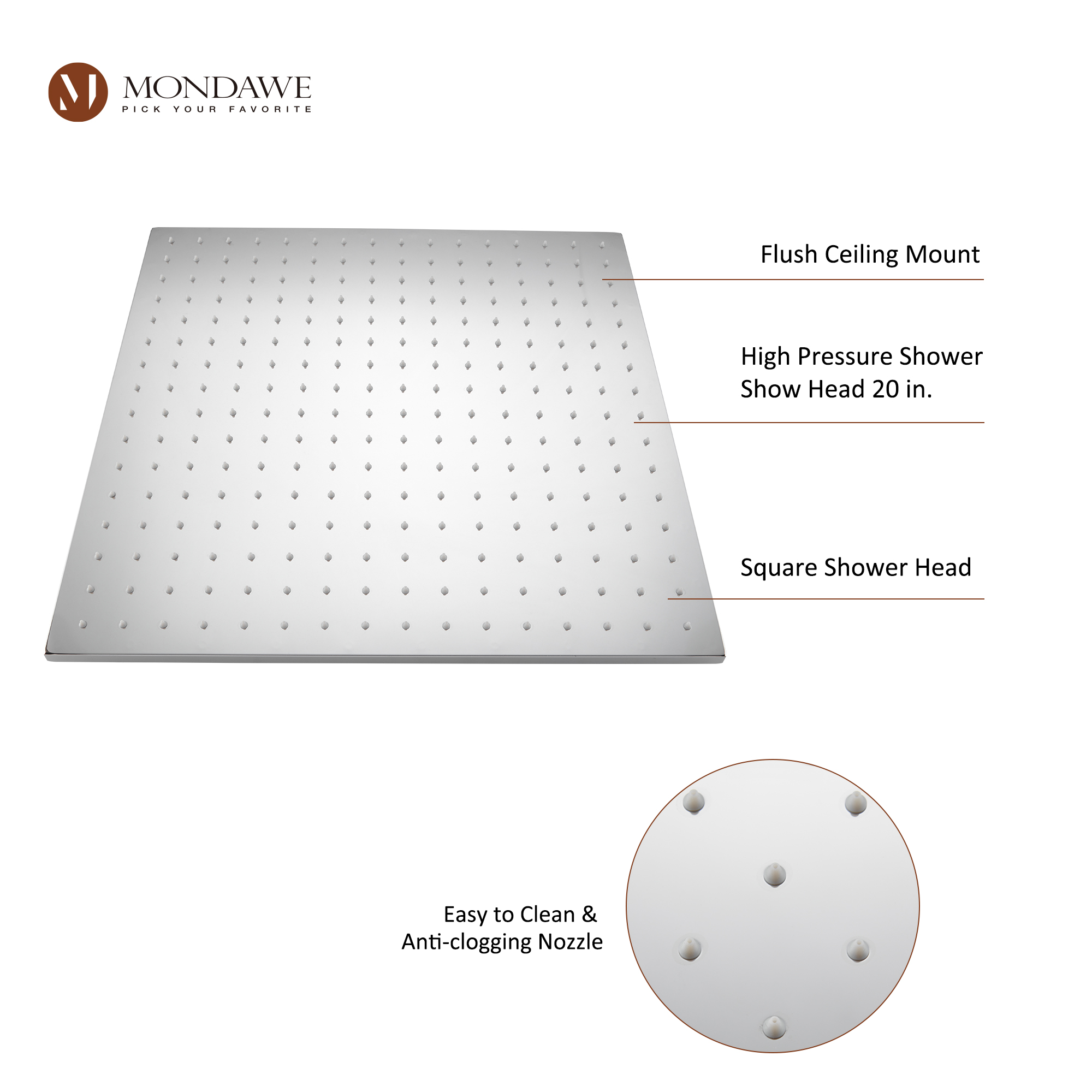 20 Inch Ceiling Mounted Rain Shower Head System Luxury 3-Spray Patterns Thermostatic Shower Faucets Sets Complete with 3-Function Shower Head and Solid Brass Handshower-Mondawe