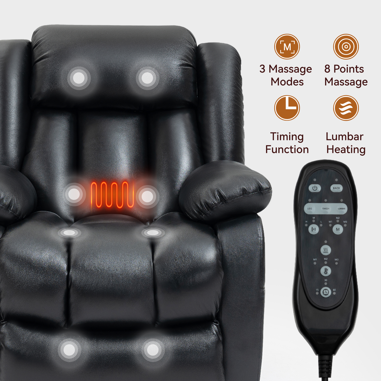 Dual Motor Infinite Position Up to 350 LBS Electric Medium size Brown/Gray/Black/Antique Brown Power Lift Recliner Chair with 8-Point Vibration Massage and Lumbar Heating