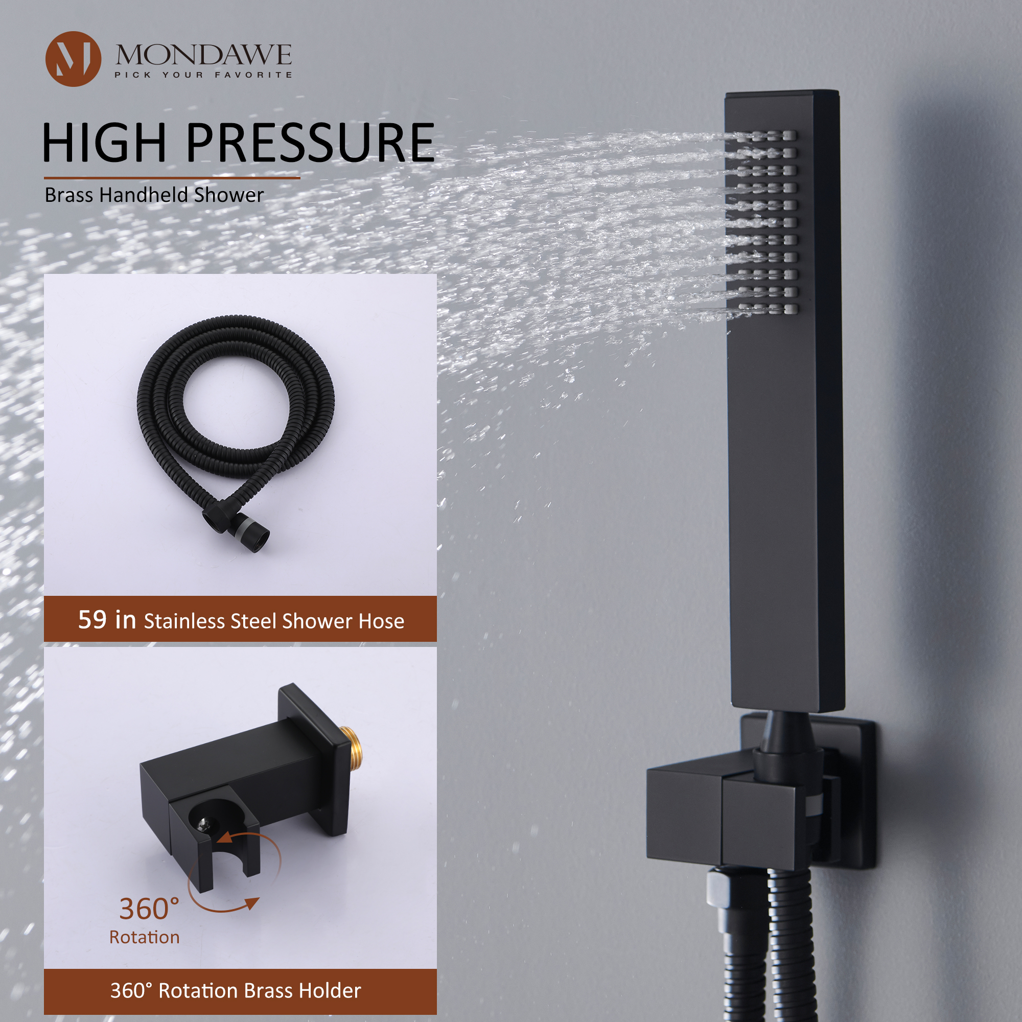 Mondawe Three function Pressure Balance Shower Set with 10 in Shower Head(5 color, Valve Included)-Mondawe