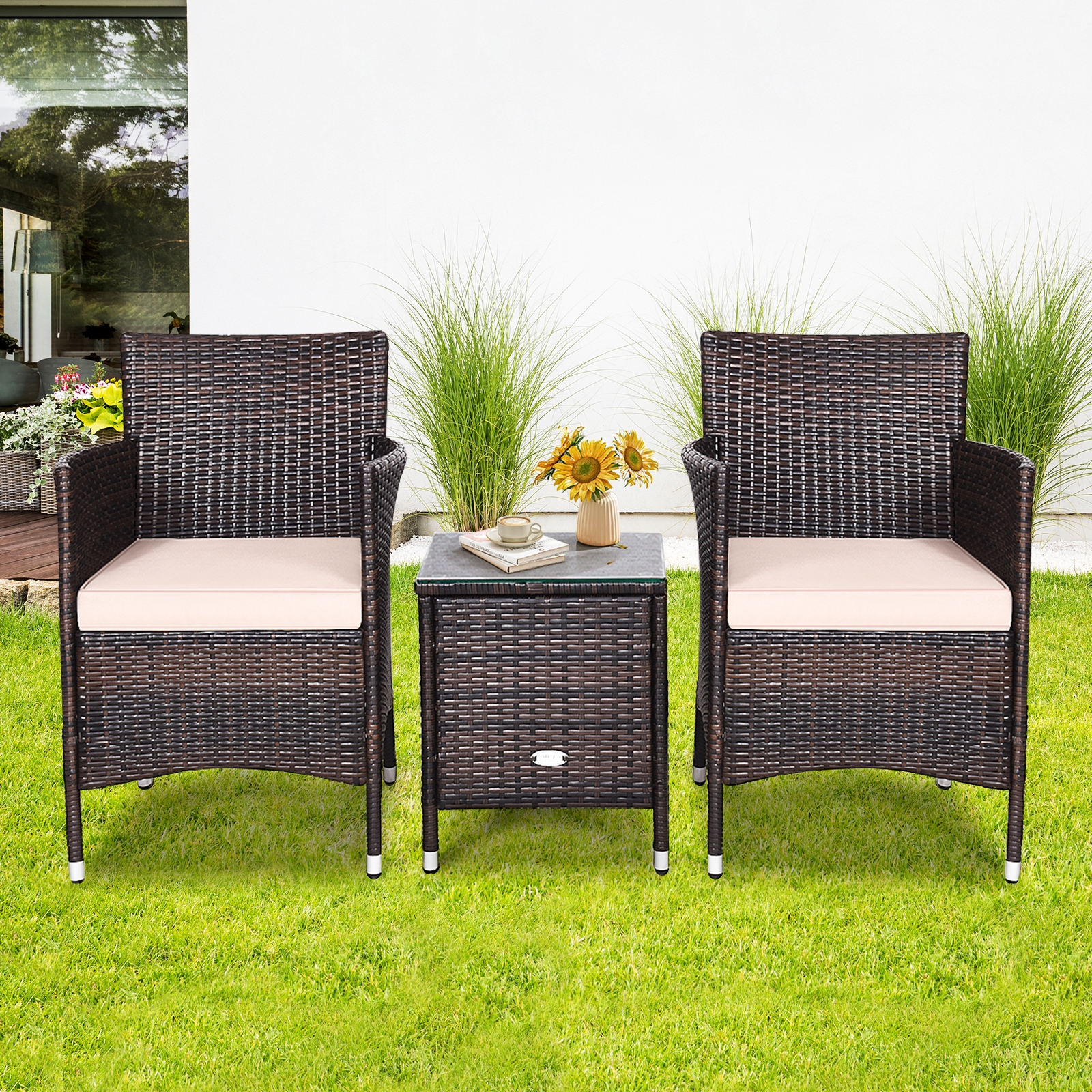 Mondawe 3 Pcs Outdoor Rattan Wicker Furniture Set-Mondawe