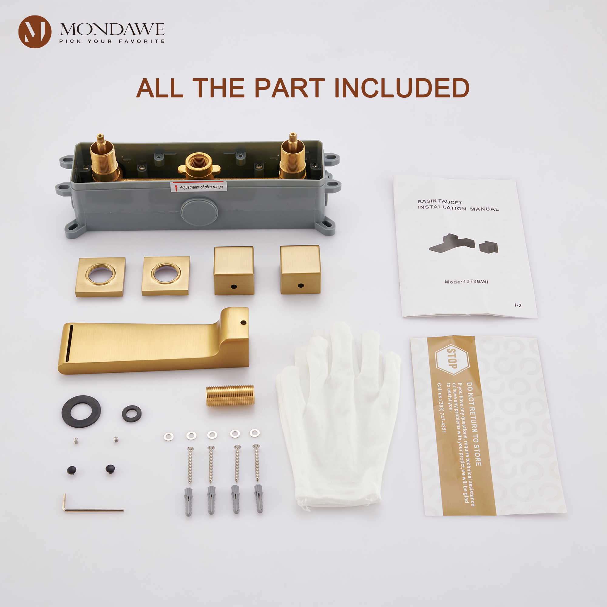 Mondawe Spot Free Widespread Wall Mount 3-Hole Sink  Water Tap with Double Handle-Mondawe