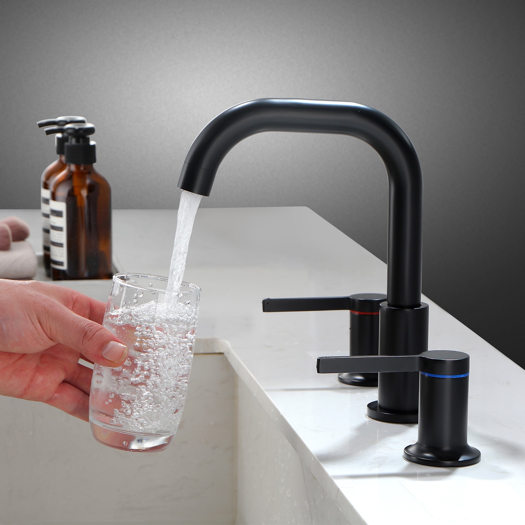 Mondawe Double Handle 8 Inch Brass 3 Hole Widespread Bathroom Sink Faucet(Black/Gold/Nickel)-Mondawe