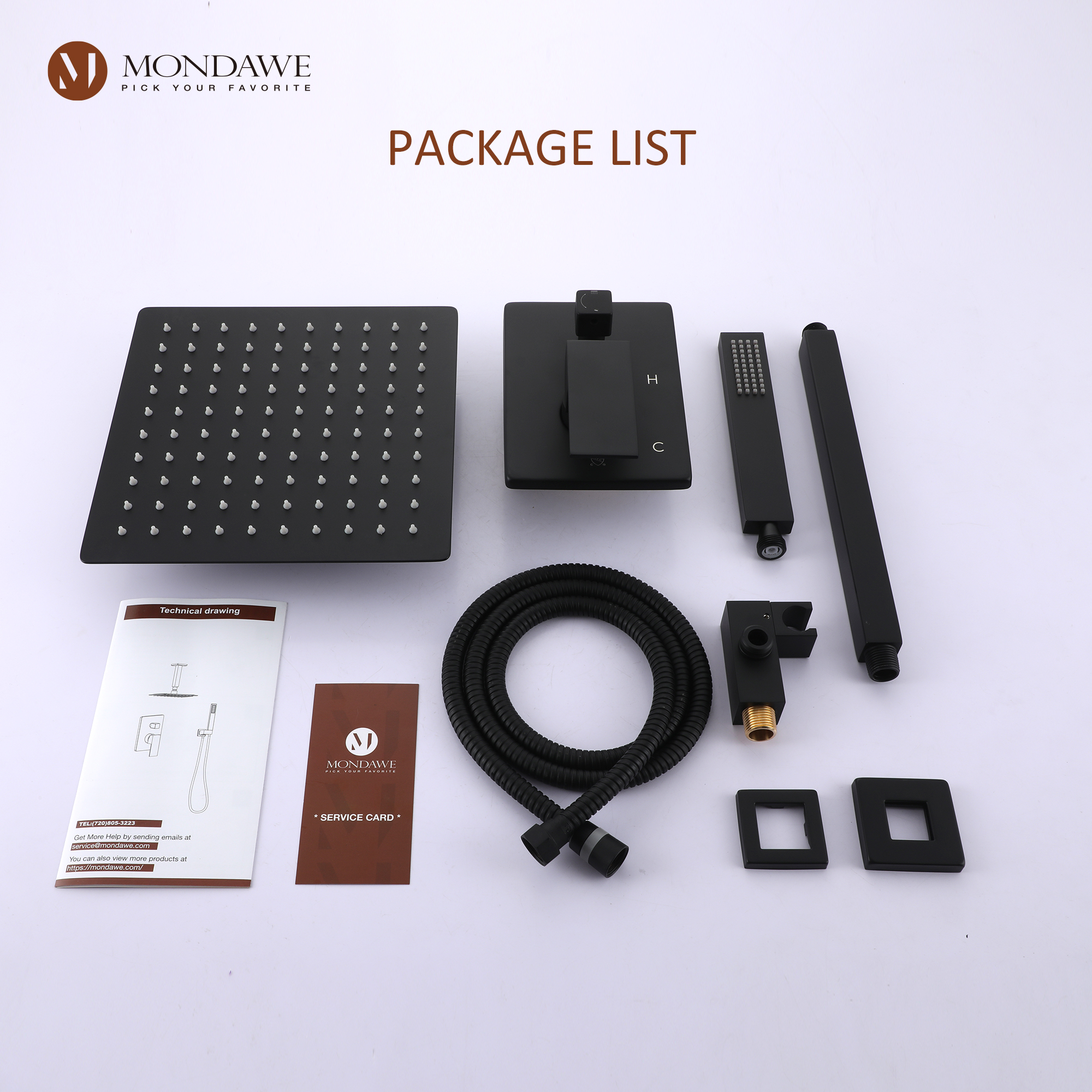 MB-Mondawe 10 Inch Square Bathroom Shower Set(black, chrome, gold, nickel,  gun black)-Mondawe