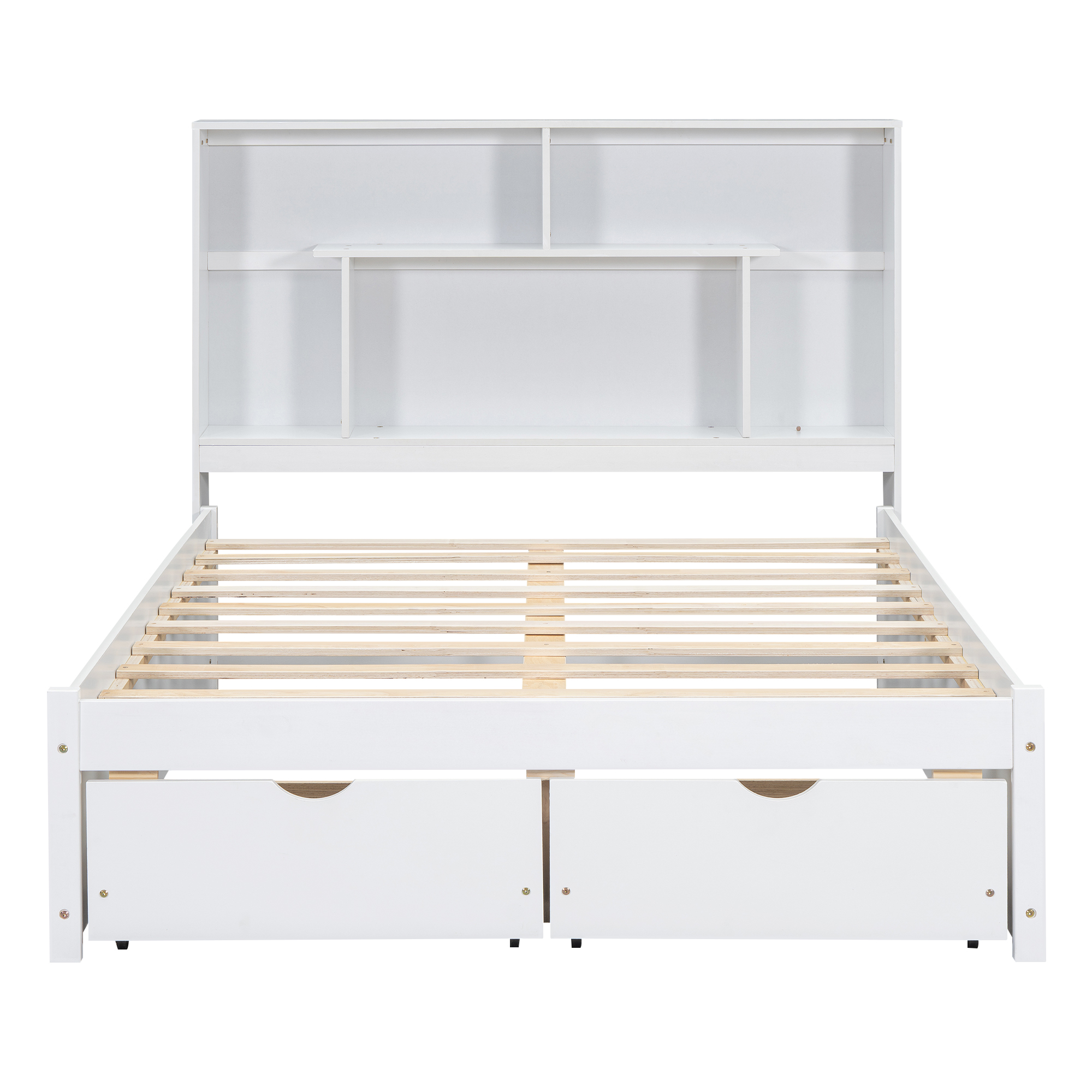 Full/Queen Size Platform Bed with Storage Headboard and 2 Drawers, Gray/White