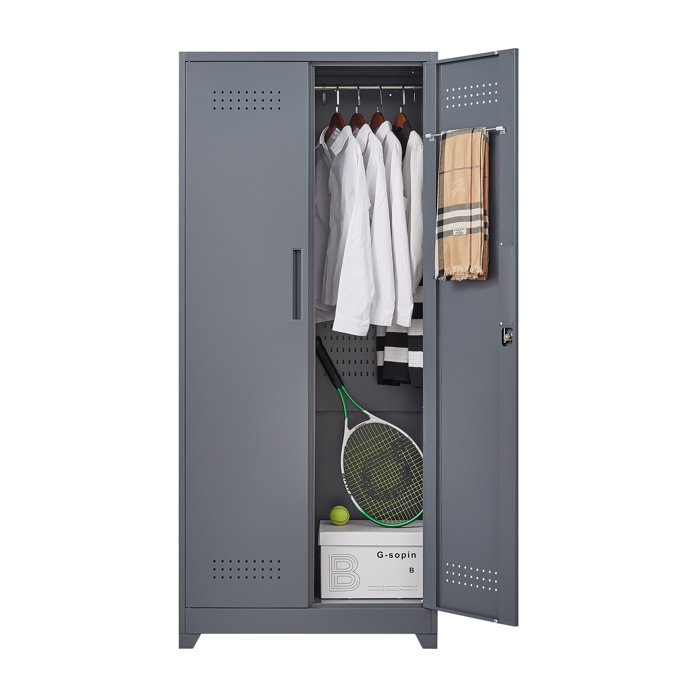 Metal Storage Cabinets, Cleaning Tool Cabinet with Locking Door, Tall Broom Tool Organizer and Storage, Large Storage Cabinet for Kitchen, Pantry, Office, Shop 