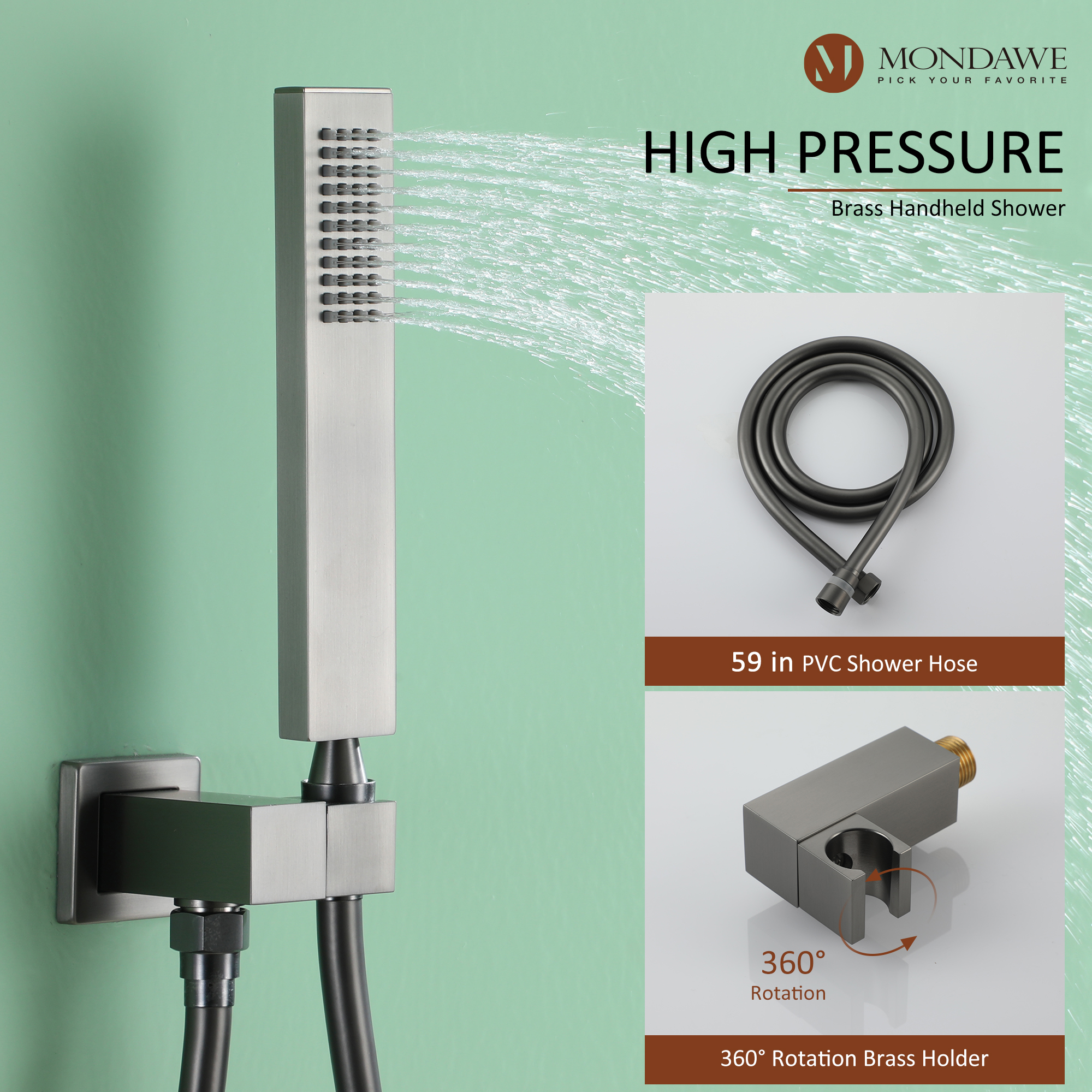 Mondawe 10 Inch Square Bathroom Shower Set(black, chrome, gold, nickel,  gun black)-Mondawe