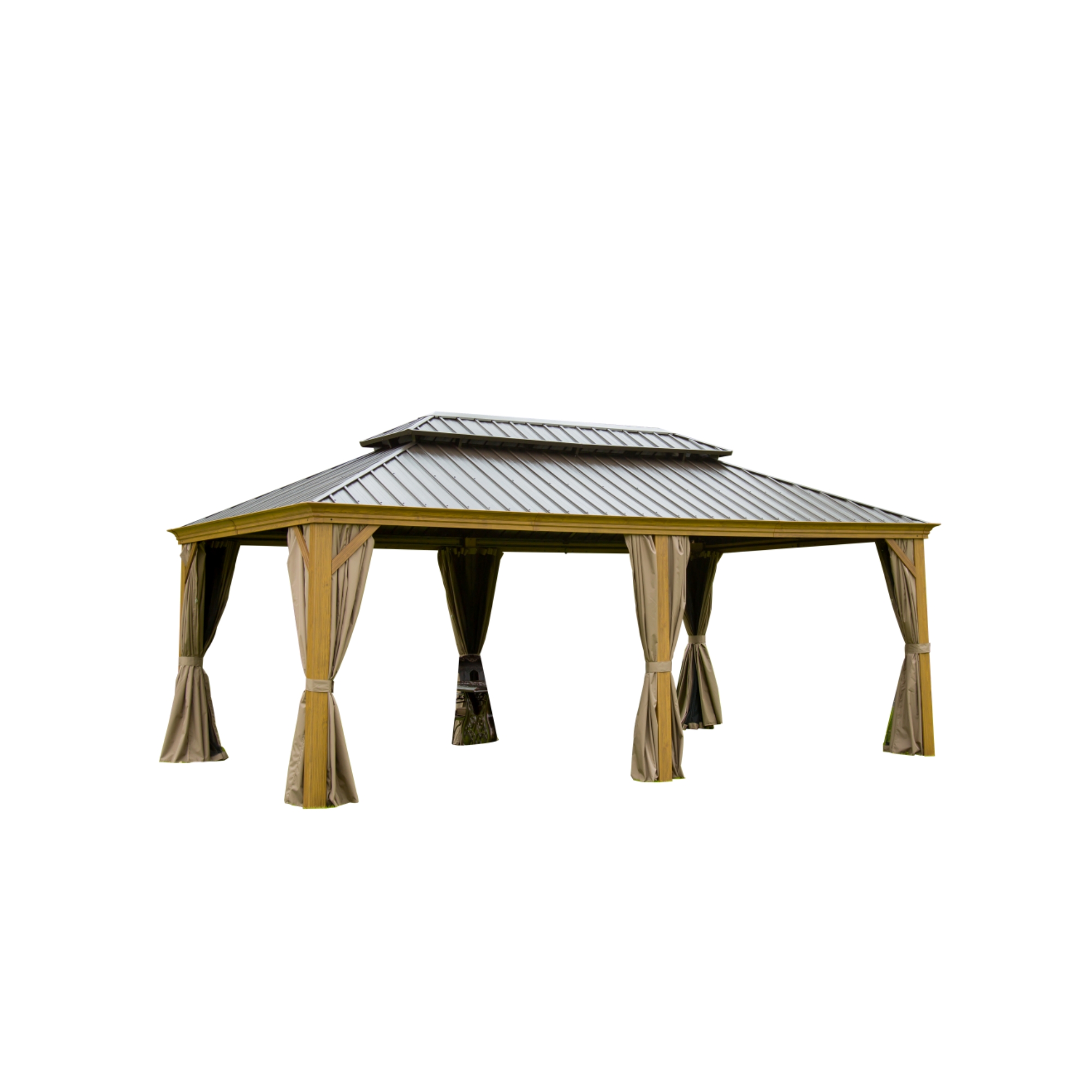 14x20FT Hardtop Gazebo, Permanent Metal Gazebo with Galvanized Steel Double Roof and Aluminum Frame, Curtain and Netting, Large Pavilion Gazebo for Patio Deck Garden