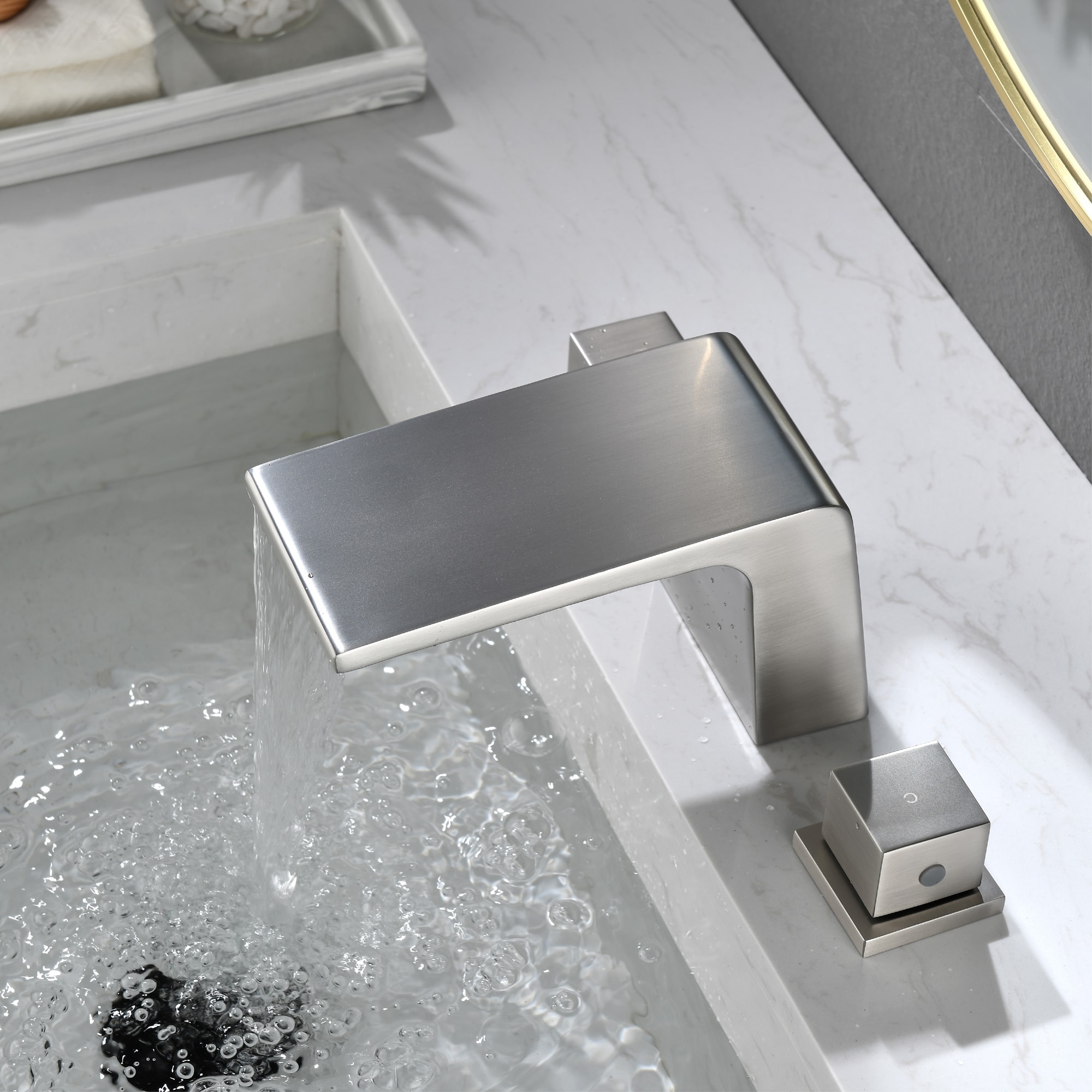 Mondawe Double Handle 8-Inch Center Wide-Spread Bathroom Faucet(Black/Gold/Nickel/Gray)-Mondawe