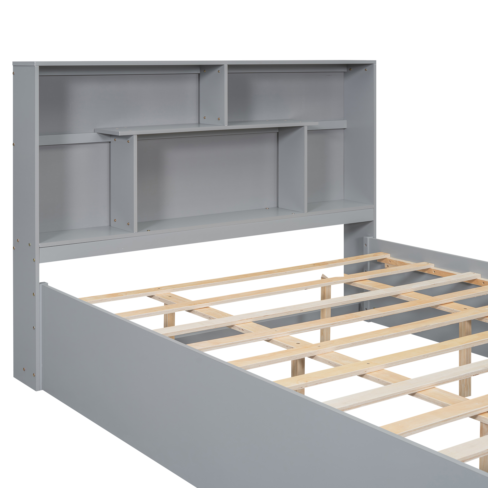 Full/Queen Size Platform Bed with Storage Headboard and 2 Drawers, Gray/White