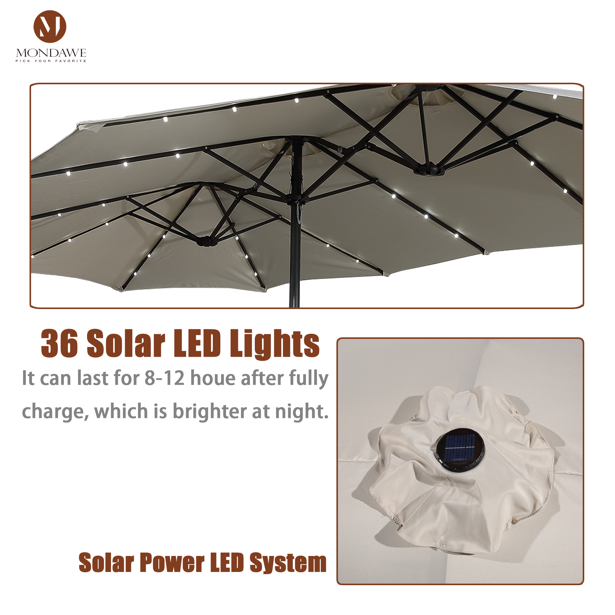 Mondawe 15ft Rectangular Patio Umbrella with Base and LED Lights-Mondawe