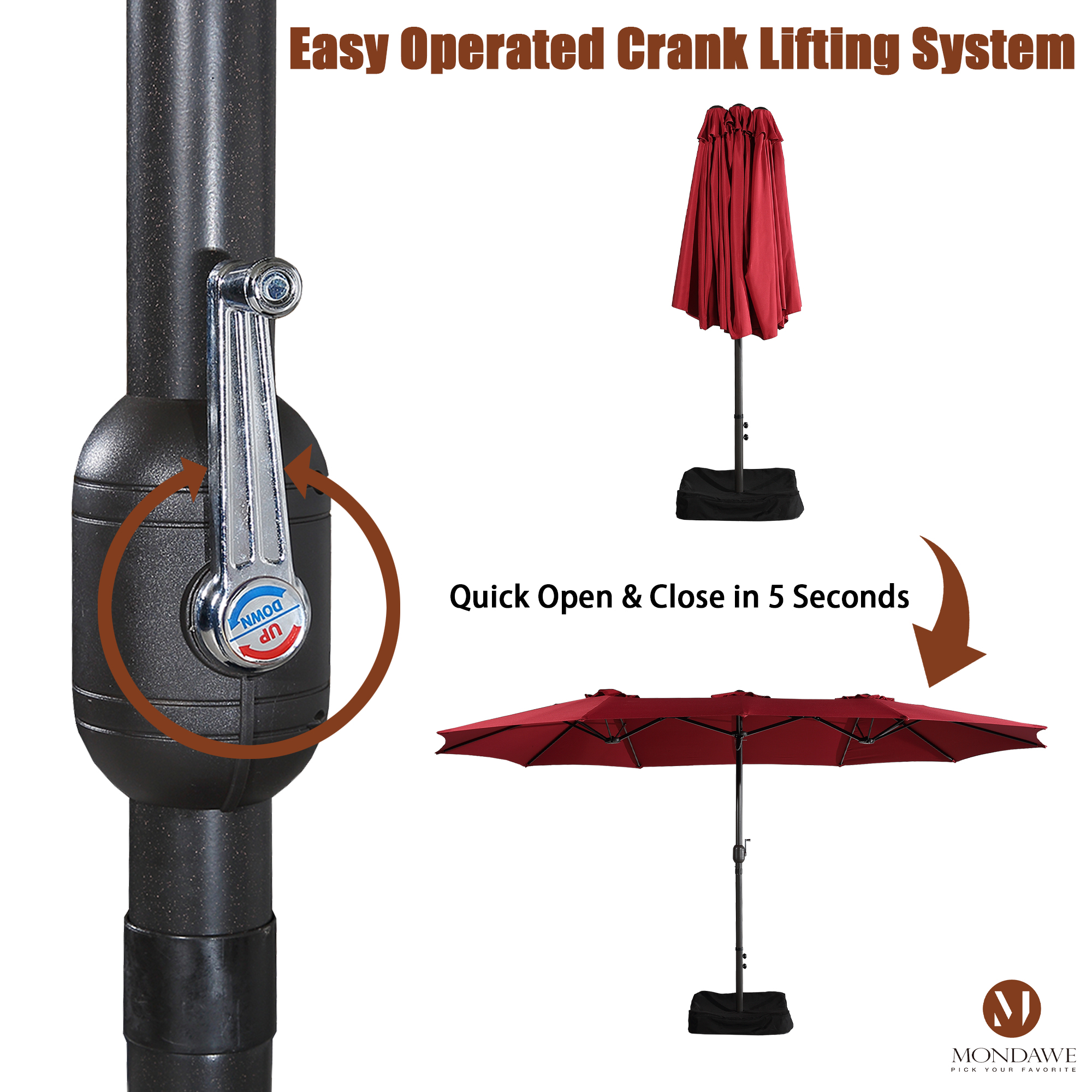 Mondawe 15ft Rectangular Patio Market Umbrella with Base-Mondawe