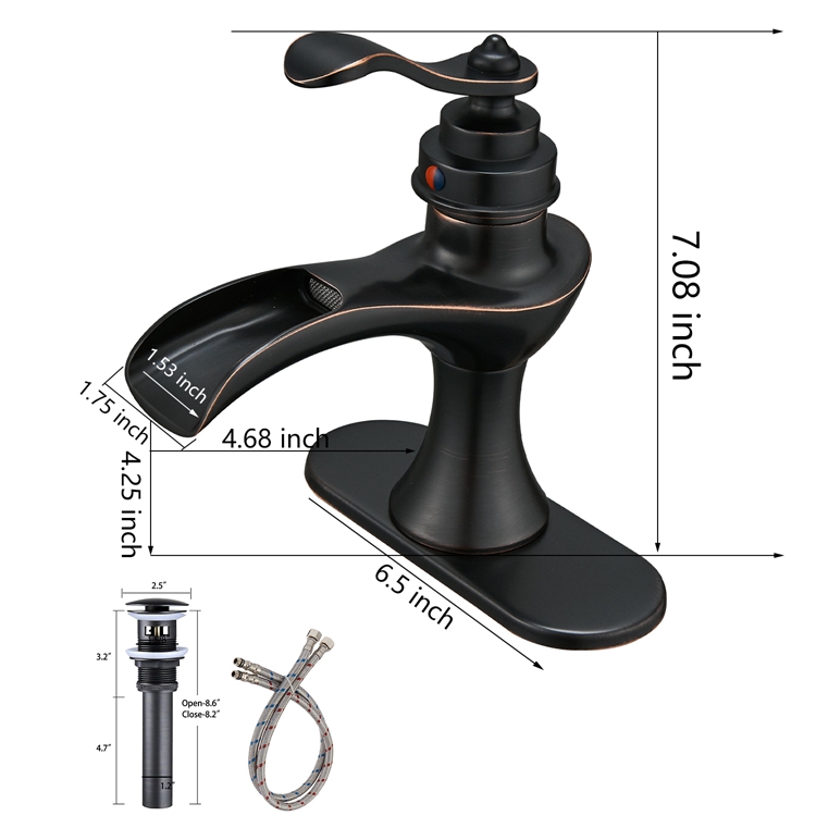 Boyel Living Single Handle Single Hole Bathroom Faucet with Deckplate Included, Pop Up Drain, Water Supply Hoses in Oil Rubbed Bronze/Brushed Nickel
