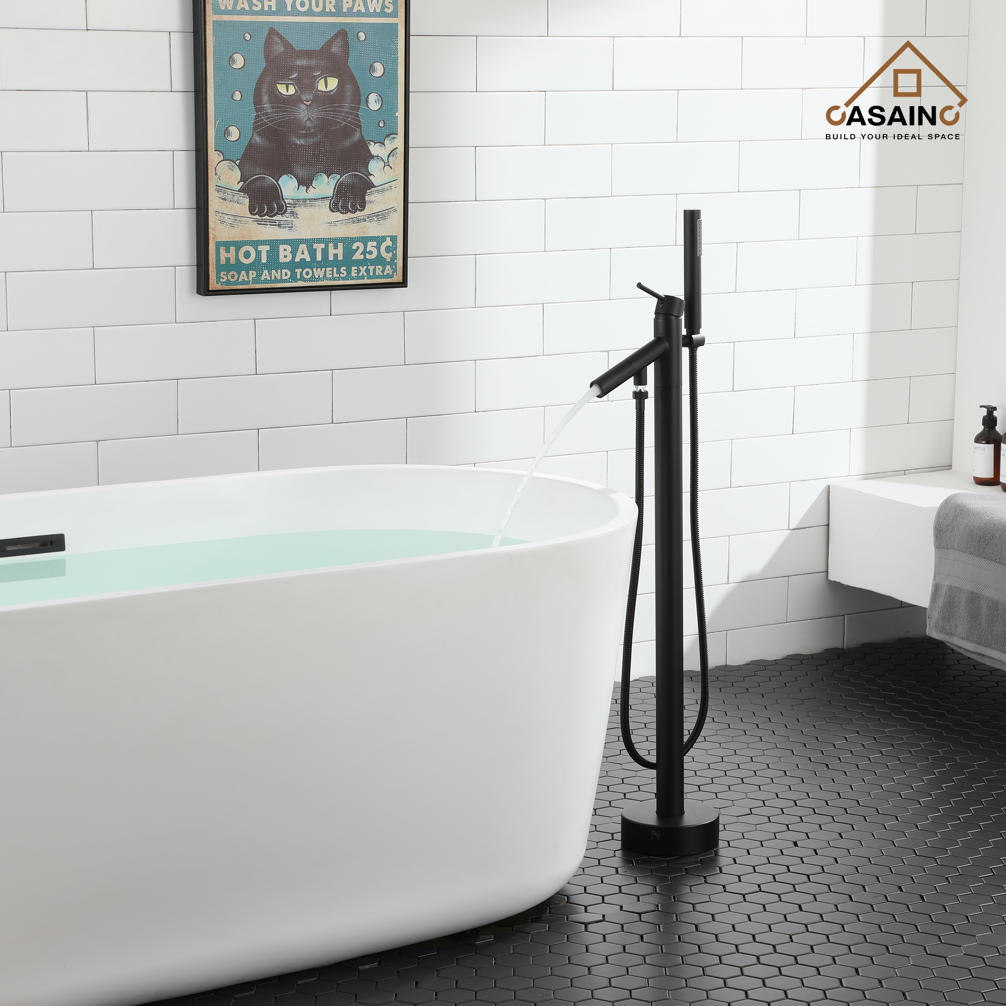 Single-Handle Floor Mount Freestanding Tub Faucet with Hand Shower in. Brushed Nickel/Matte Black/Chrome