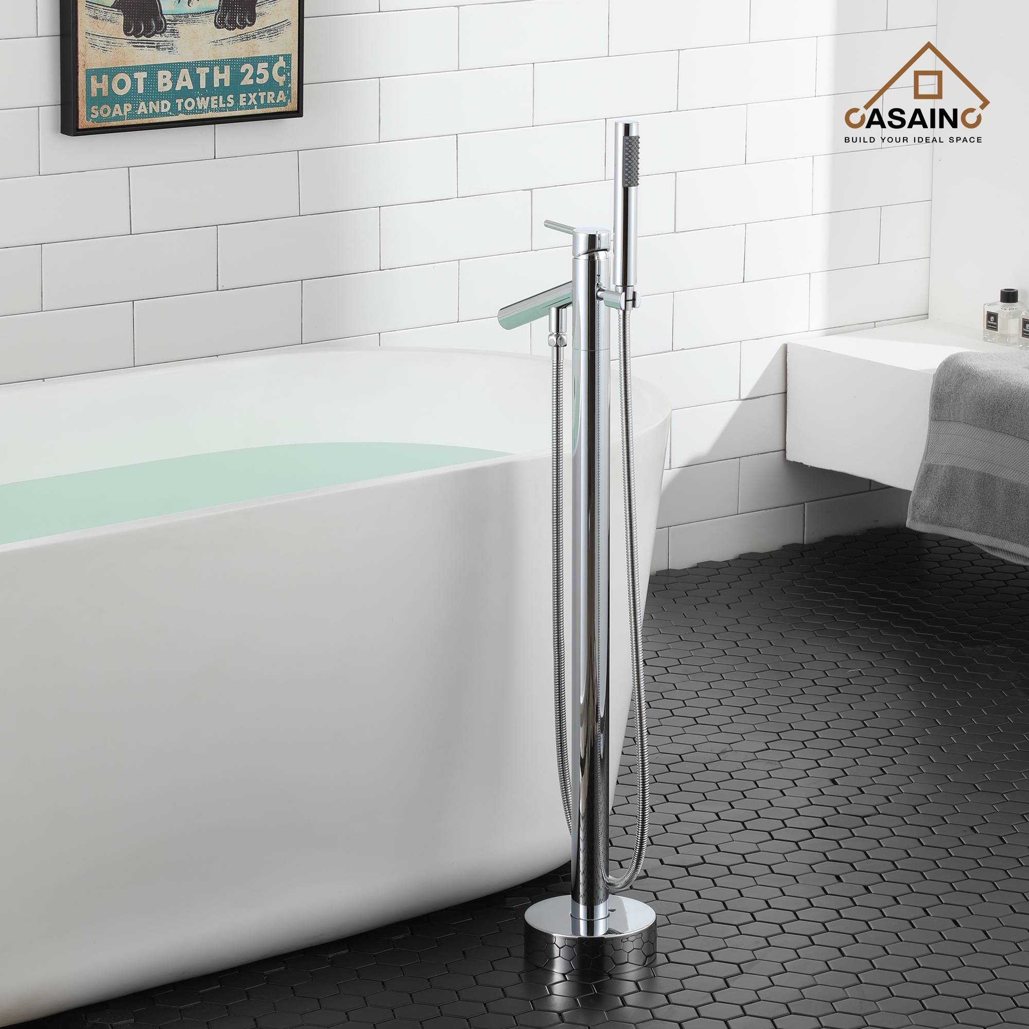 Single-Handle Floor Mount Freestanding Tub Faucet with Hand Shower in. Brushed Nickel/Matte Black/Chrome