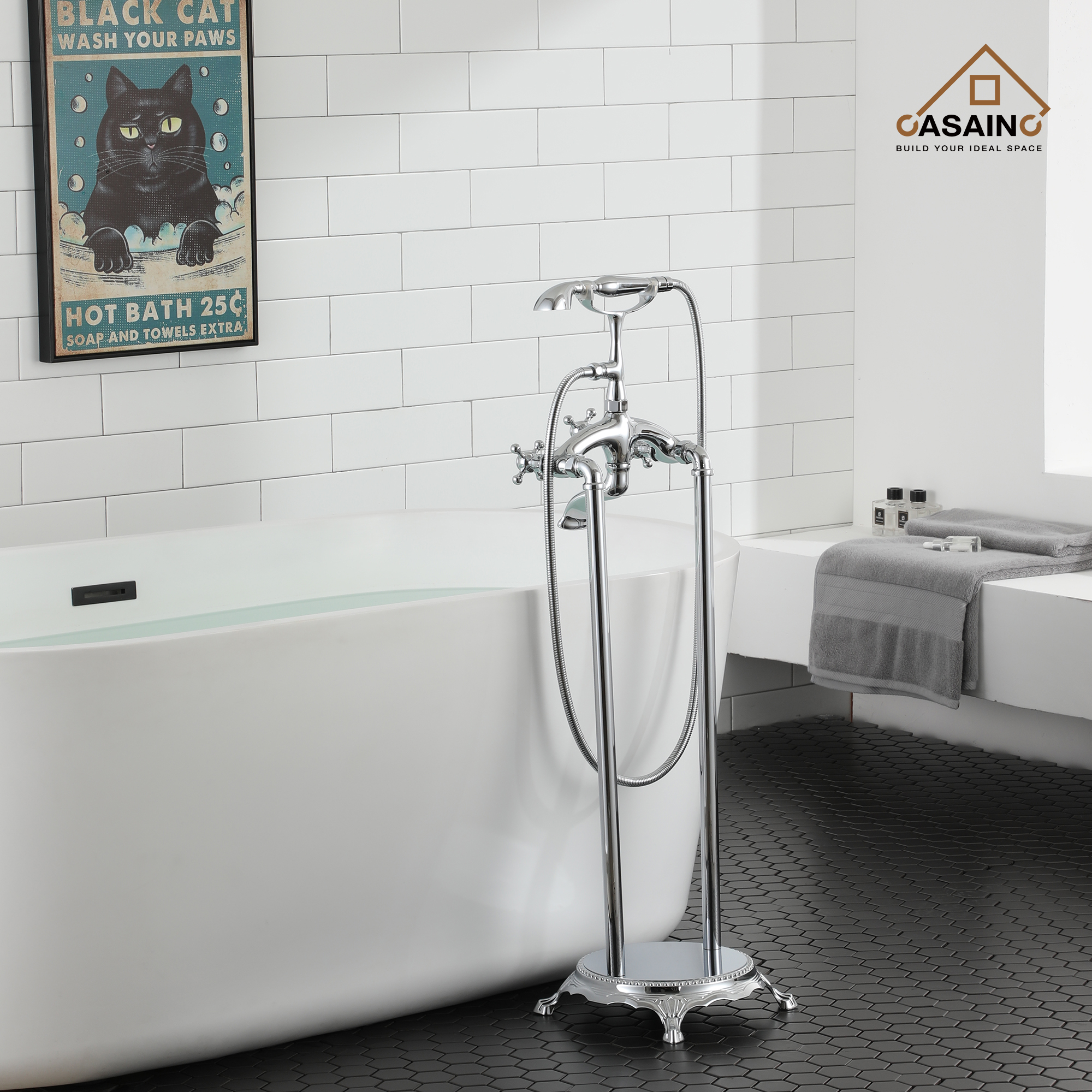 3-Handle Luxury Claw Foot Freestanding Tub Faucet in Chrome/Oil Rubbed Bronze