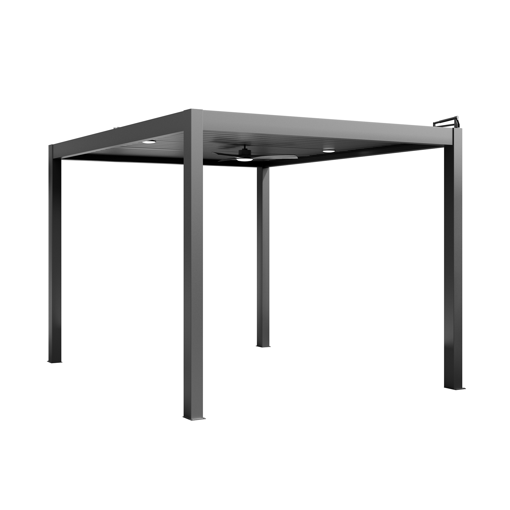 Aluminum Outdoor Pergola Gazebo with Adjustable Louvered Roof and Solar-Powered LED Lights – Modern Weather-Resistant Patio Shade Structure