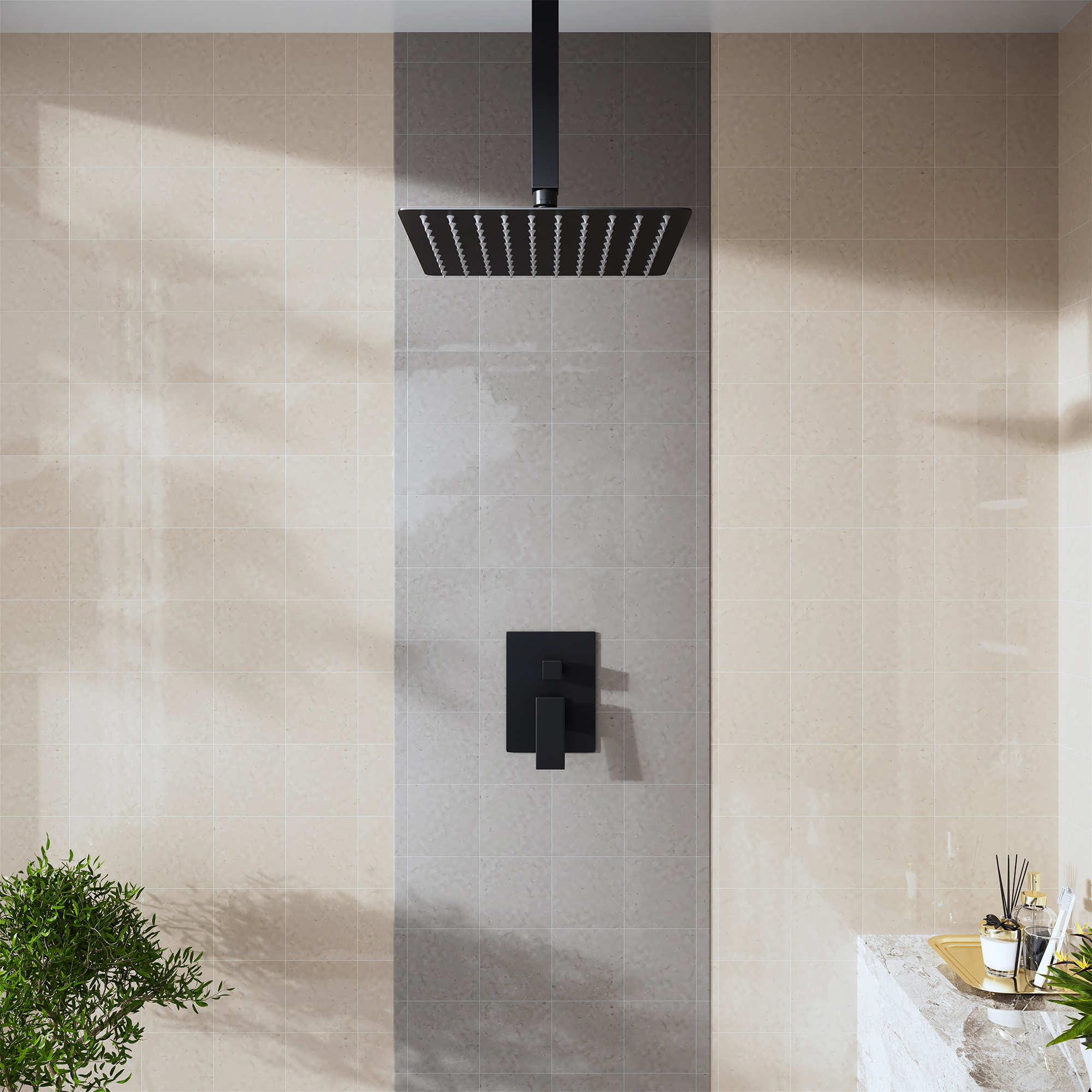 10"/12" Stainless Steel 360 Degree Adjustable 0.08" Ultra-thin Rectangle Shower Head In Matte Black/Brushed Nickel