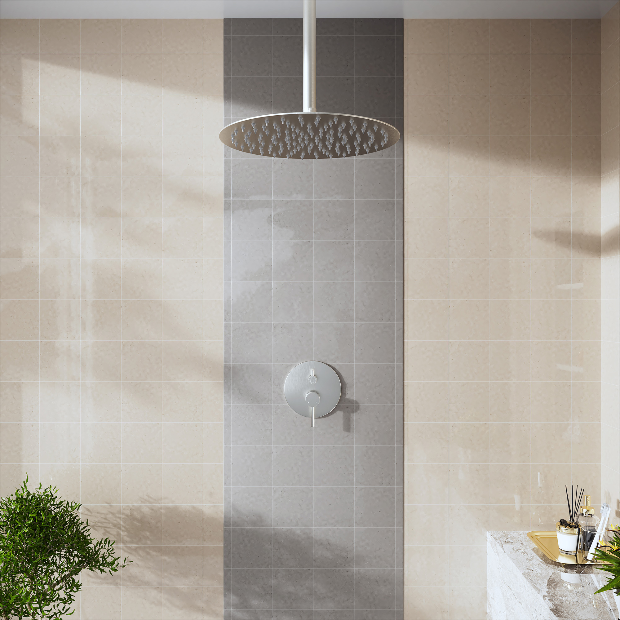 11.8" Stainless Steel Celling Mounted Round/Square Shower Arm with Flange for Rain Shower Head in Matte Black/Brushed Nickel