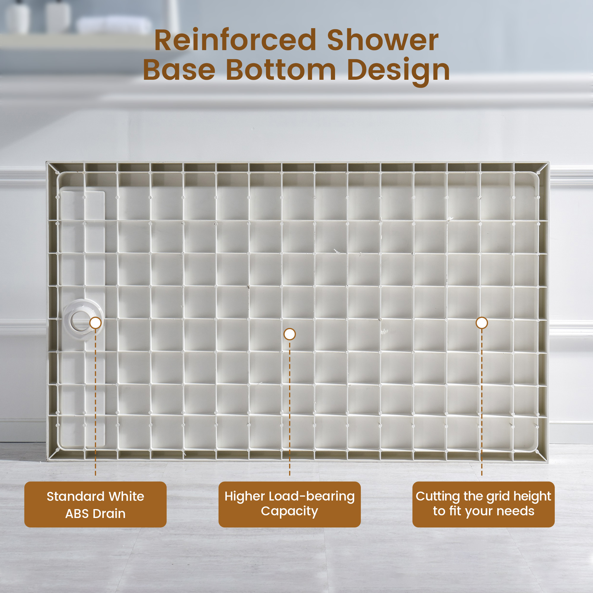 48"x36" SMC Solid White Shower Base with Non-Slip Surface, CUPC Certified