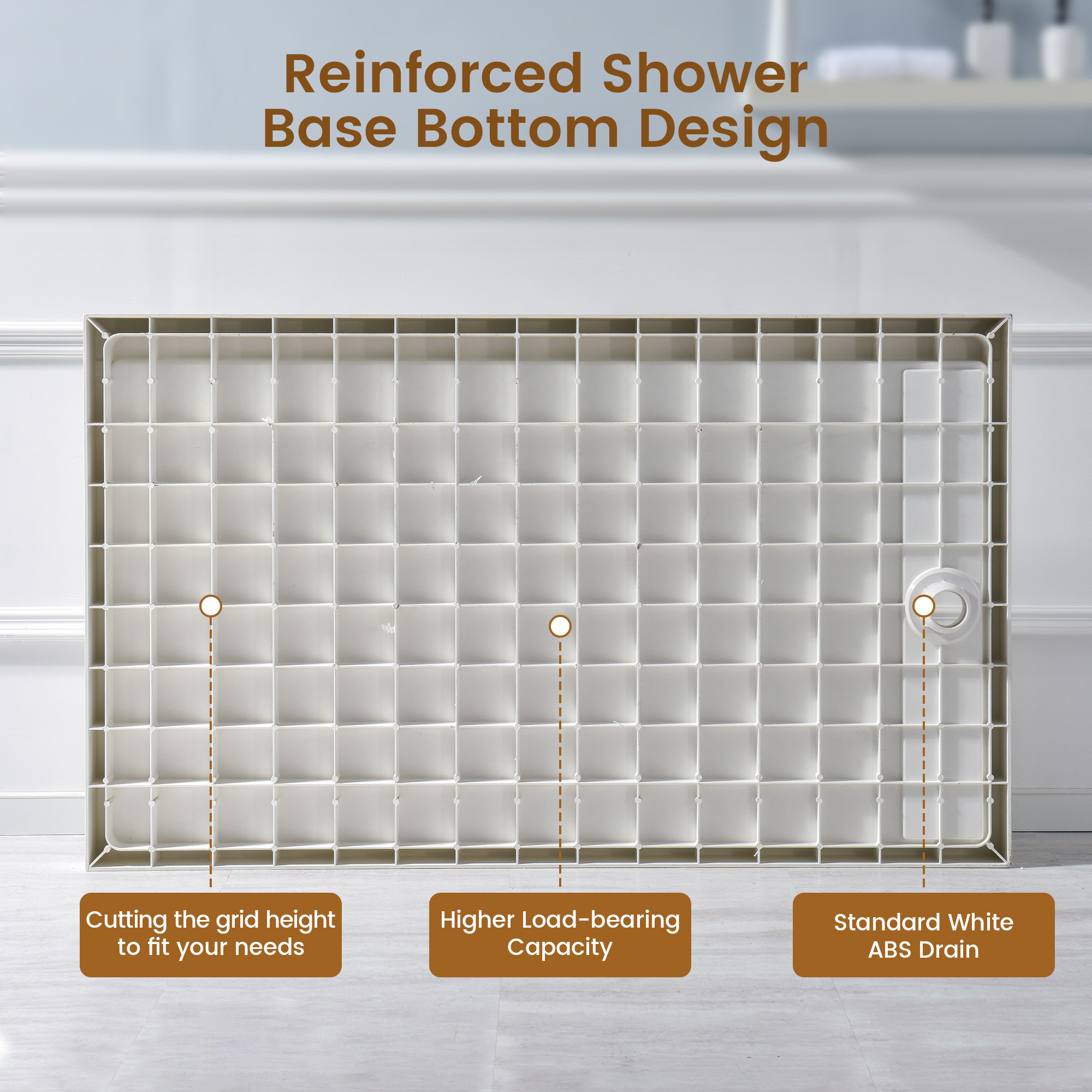 48"x36" SMC Solid White Shower Base with Non-Slip Surface, CUPC Certified