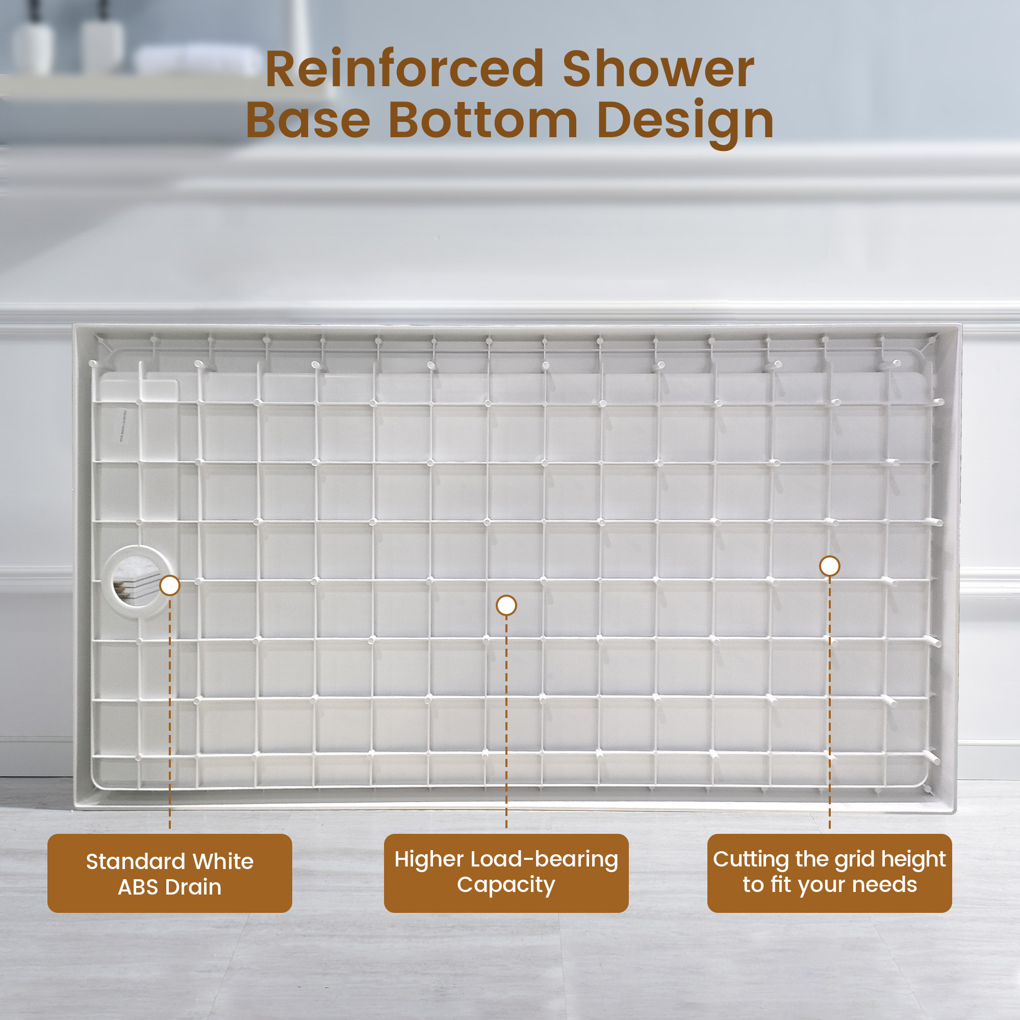 60"x36" White Solid Surface Rectangle Single Threshold Shower Pan Base